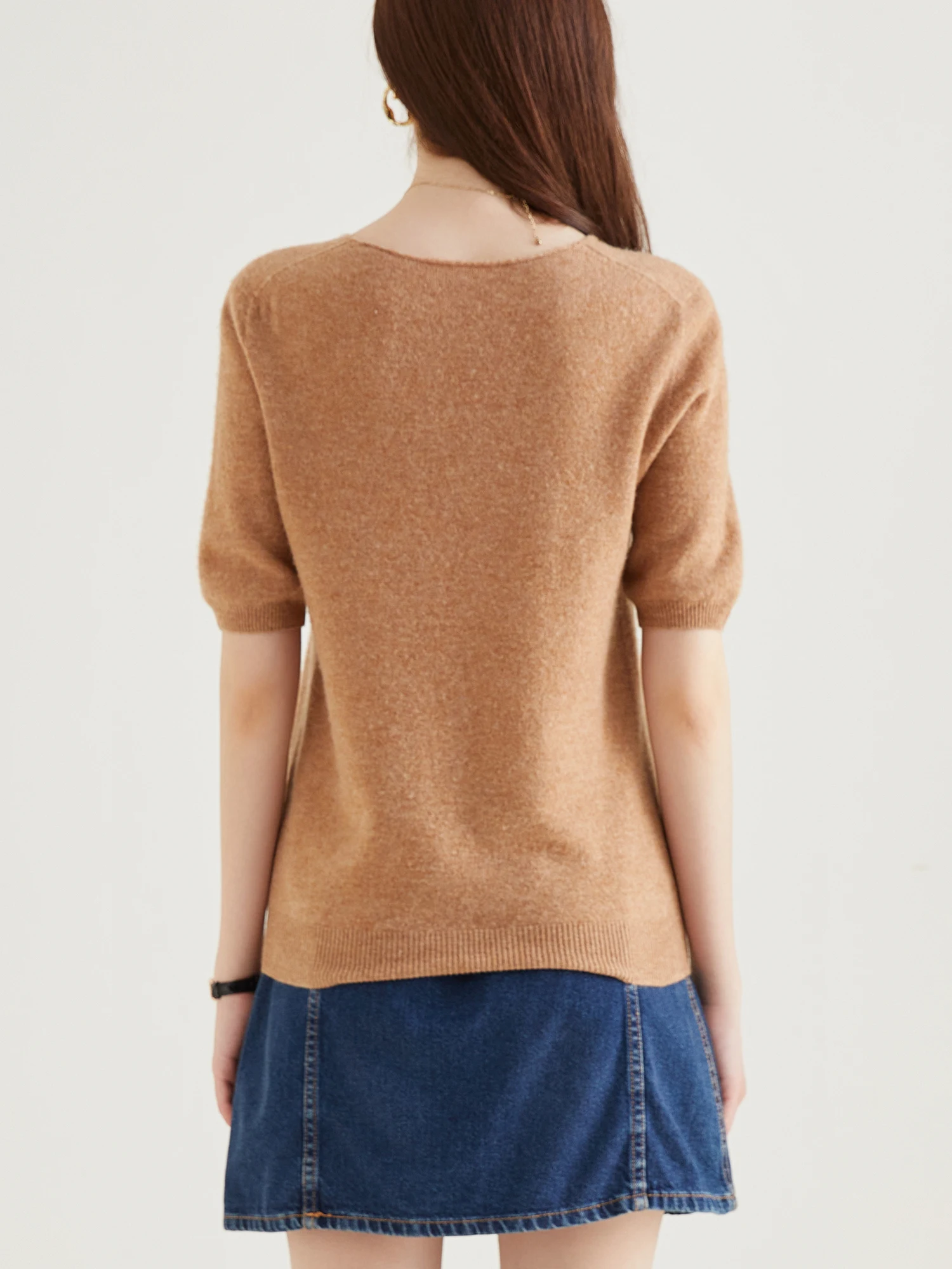 Women's Sweater 100% Merino Wool Sweater for Women Pullover Short Sleeve Tops Spring Summer V Neck Soft Knitted Female Clothing