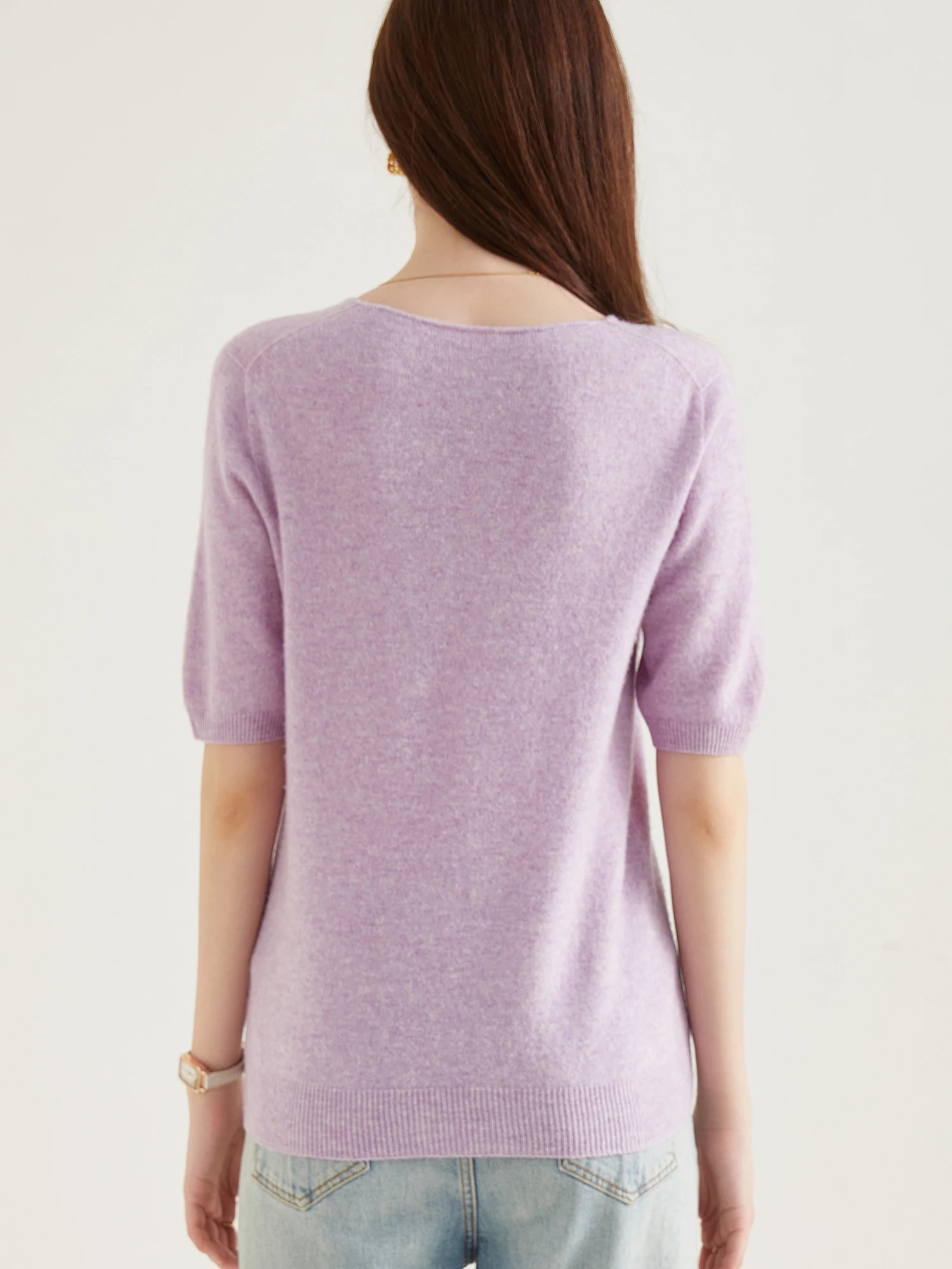 Women's Sweater 100% Merino Wool Sweater for Women Pullover Short Sleeve Tops Spring Summer V Neck Soft Knitted Female Clothing