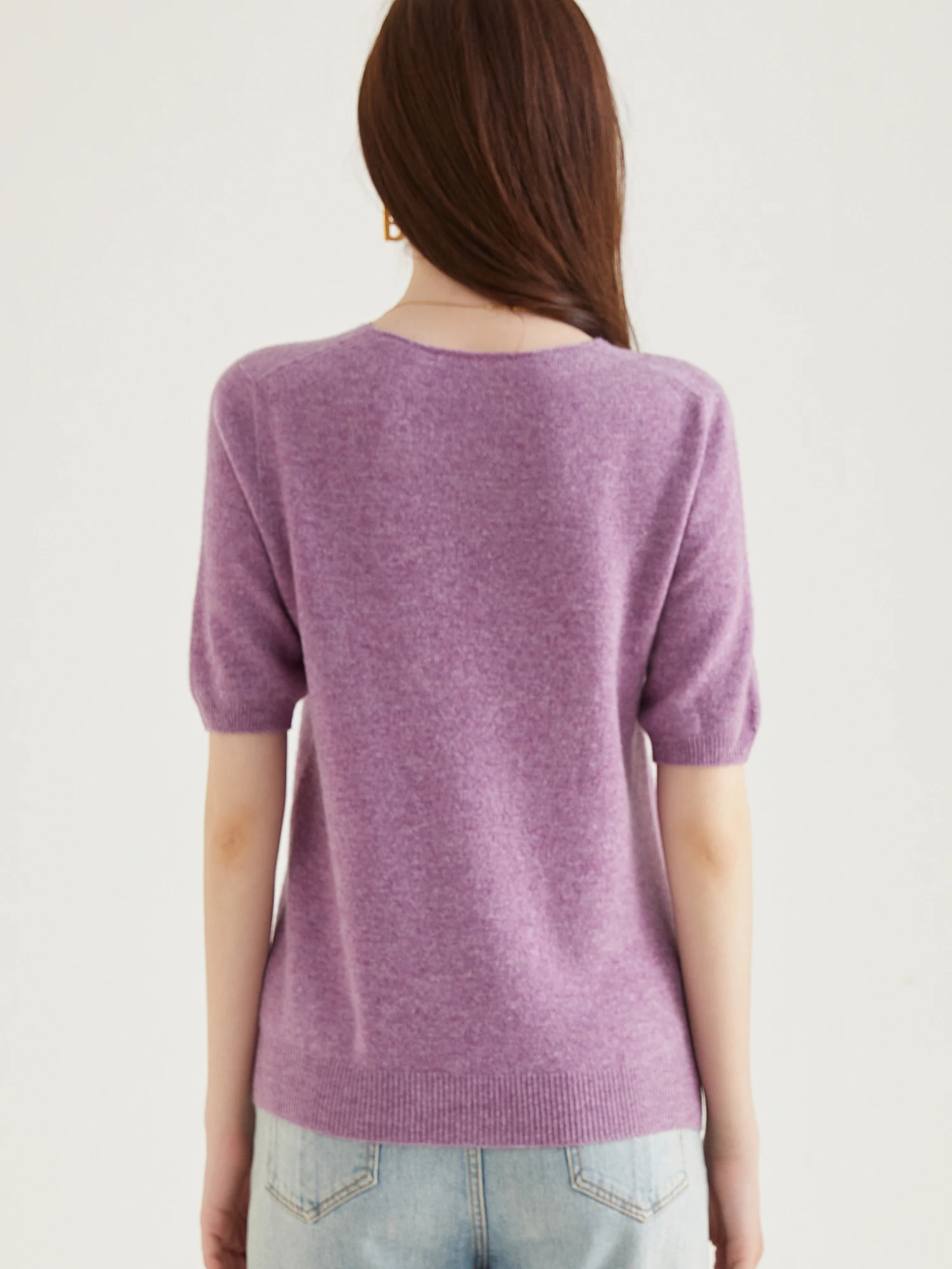 Women's Sweater 100% Merino Wool Sweater for Women Pullover Short Sleeve Tops Spring Summer V Neck Soft Knitted Female Clothing