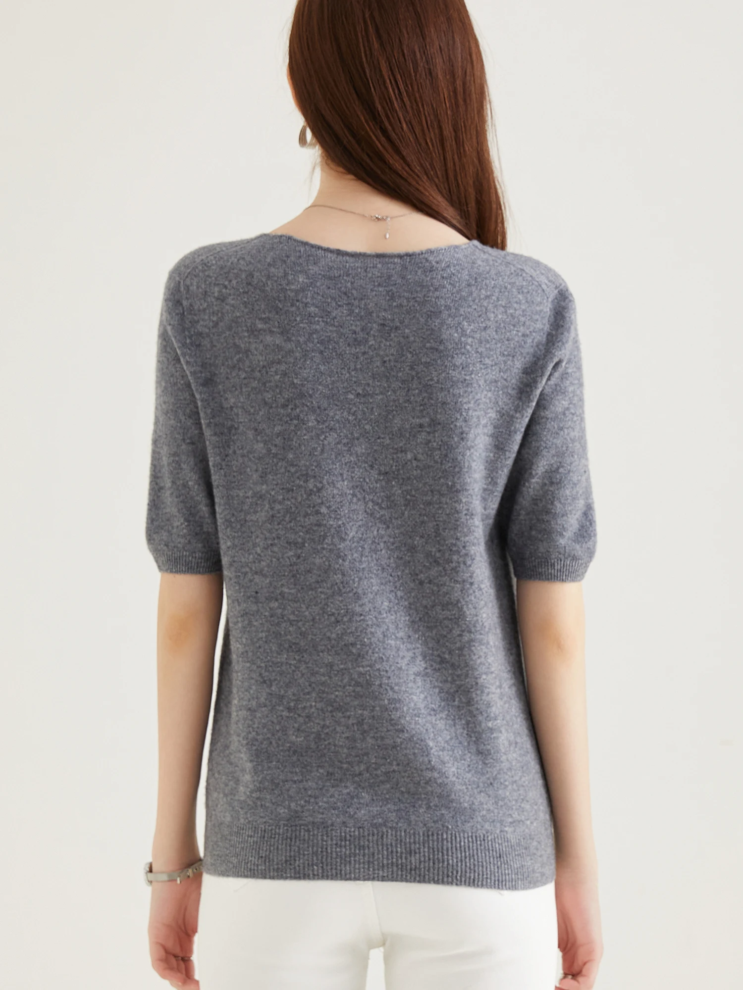 Women's Sweater 100% Merino Wool Sweater for Women Pullover Short Sleeve Tops Spring Summer V Neck Soft Knitted Female Clothing