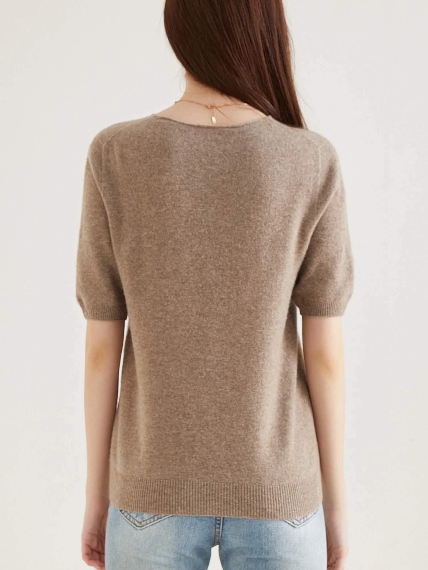 Women's Sweater 100% Merino Wool Sweater for Women Pullover Short Sleeve Tops Spring Summer V Neck Soft Knitted Female Clothing