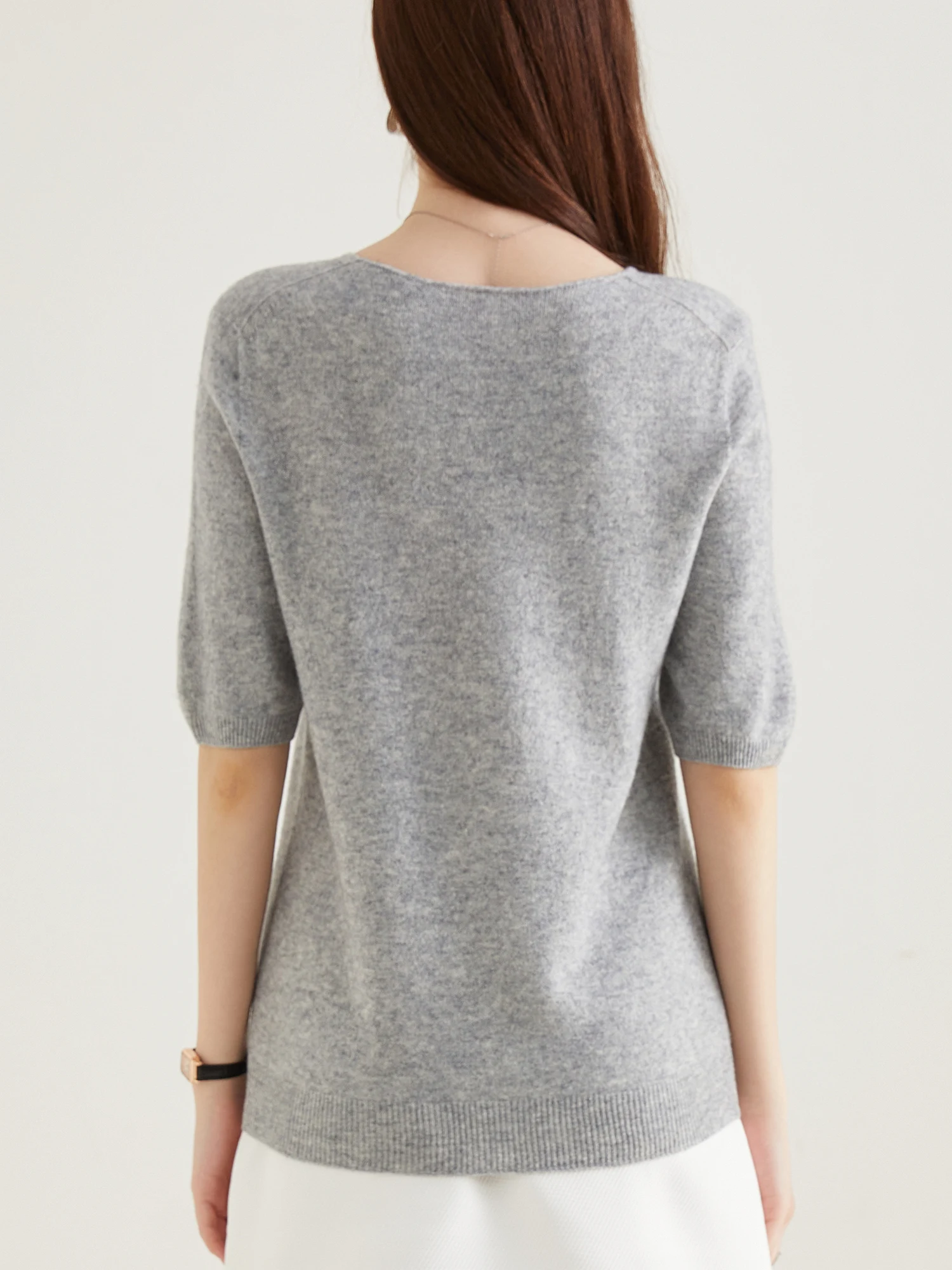 Women's Sweater 100% Merino Wool Sweater for Women Pullover Short Sleeve Tops Spring Summer V Neck Soft Knitted Female Clothing