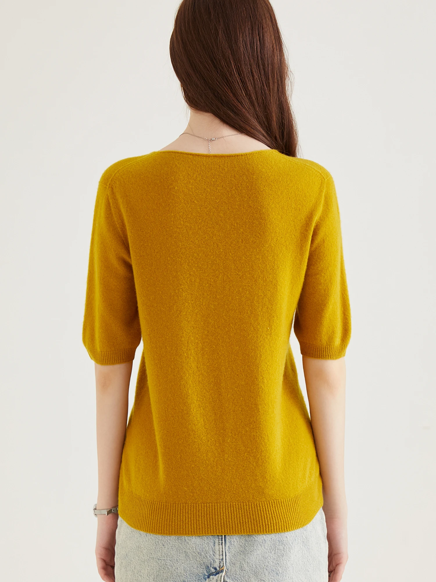 Women's Sweater 100% Merino Wool Sweater for Women Pullover Short Sleeve Tops Spring Summer V Neck Soft Knitted Female Clothing