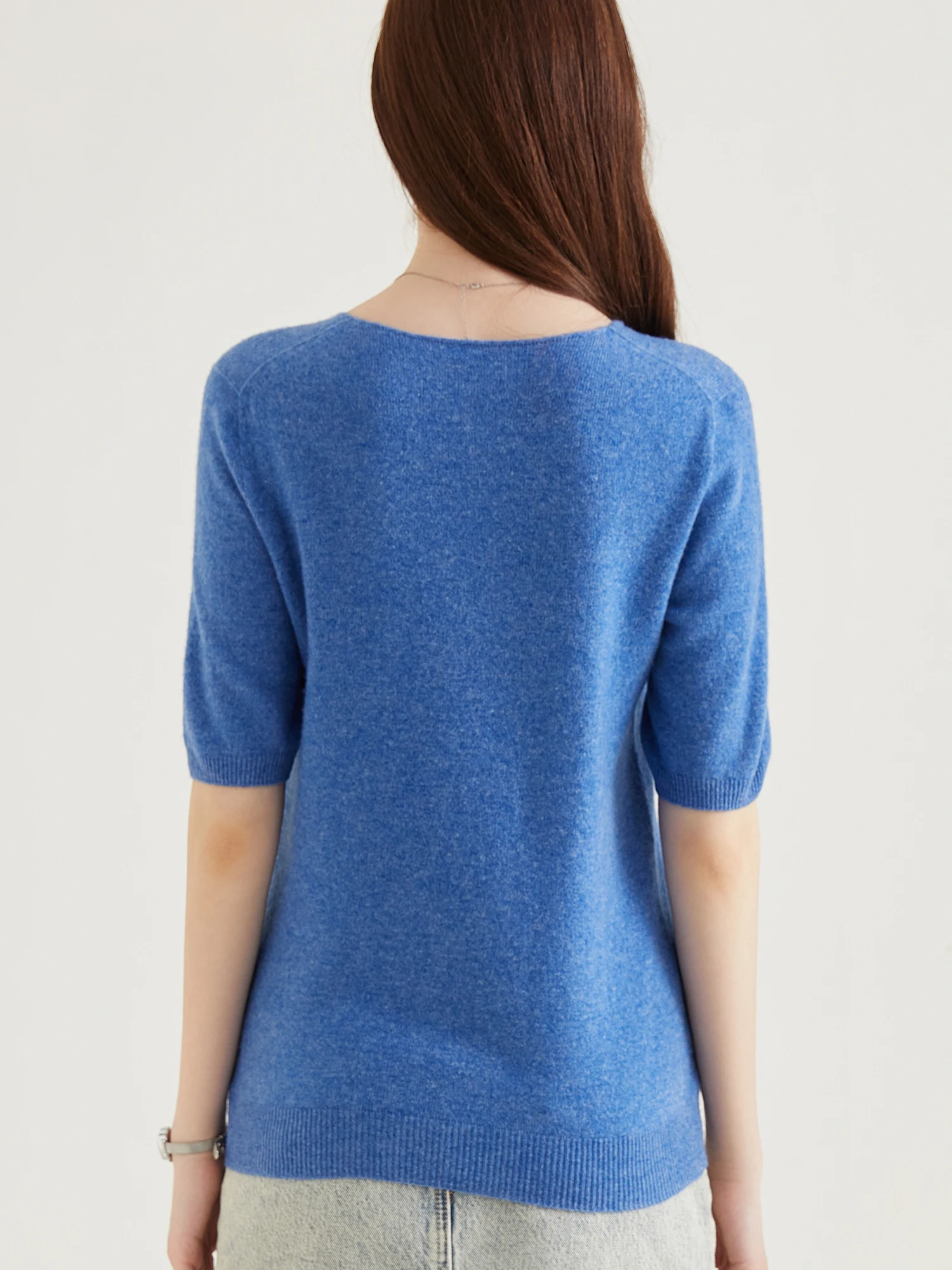 Women's Sweater 100% Merino Wool Sweater for Women Pullover Short Sleeve Tops Spring Summer V Neck Soft Knitted Female Clothing