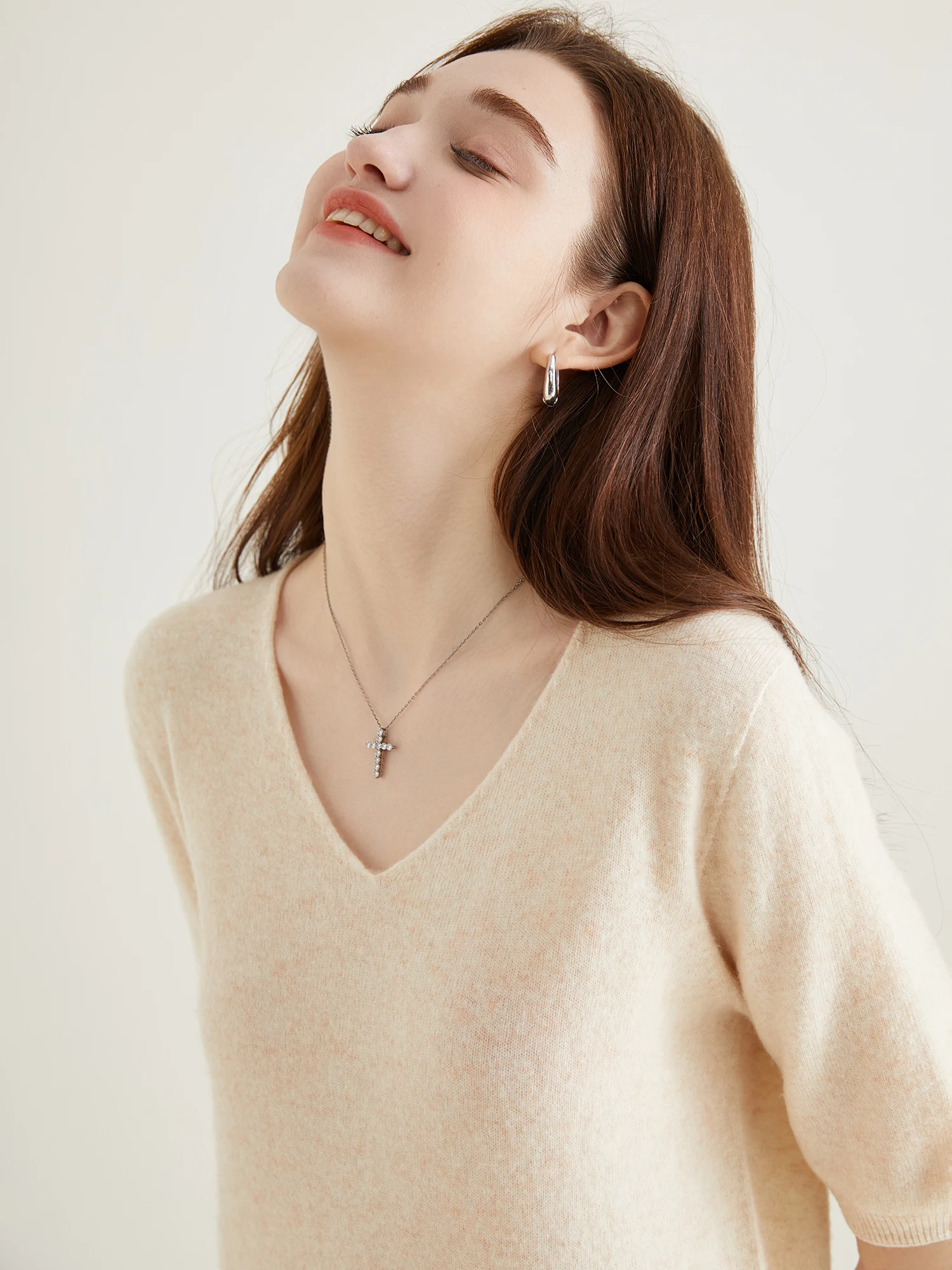 Women's Sweater 100% Merino Wool Sweater for Women Pullover Short Sleeve Tops Spring Summer V Neck Soft Knitted Female Clothing