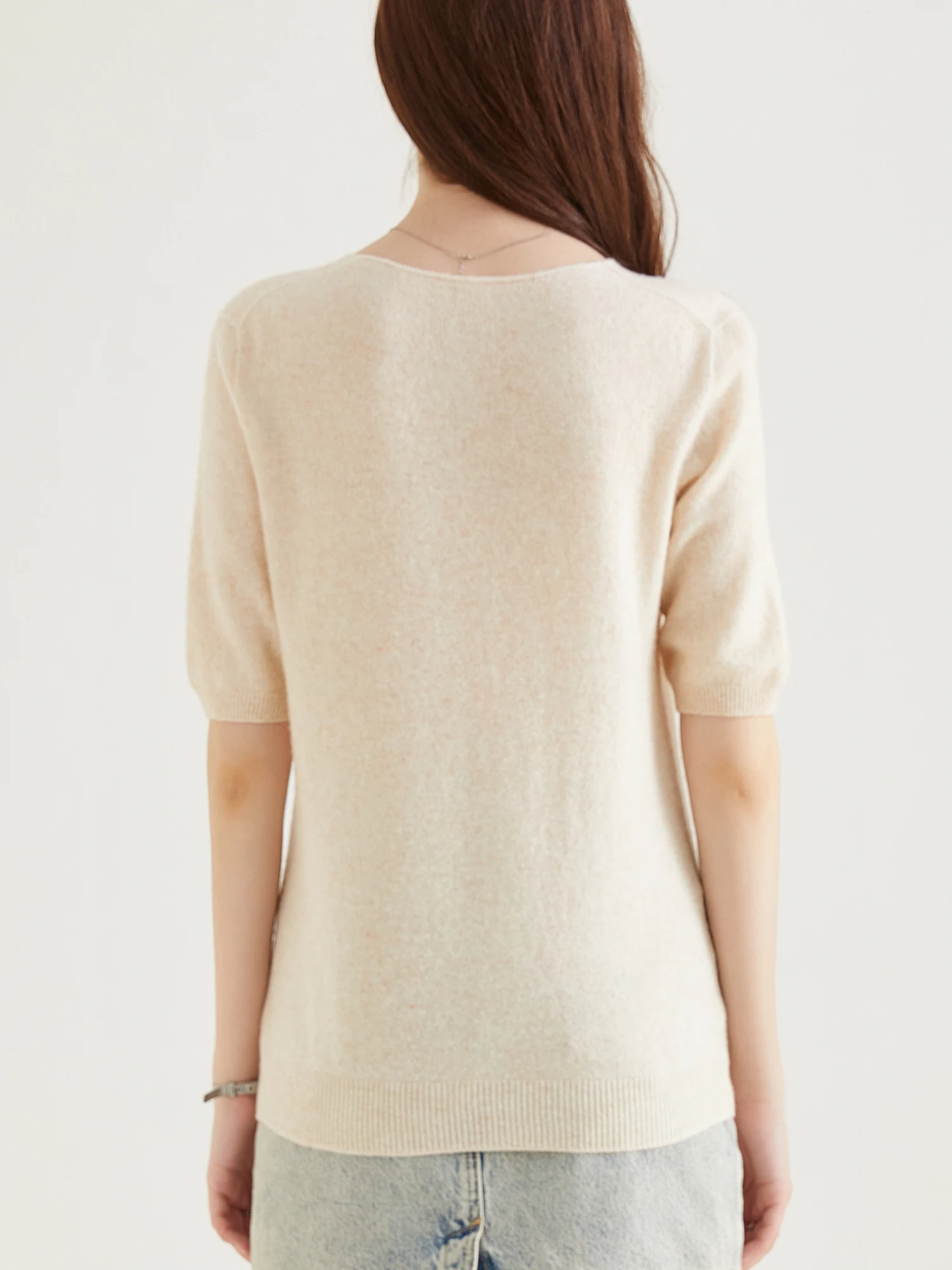 Women's Sweater 100% Merino Wool Sweater for Women Pullover Short Sleeve Tops Spring Summer V Neck Soft Knitted Female Clothing