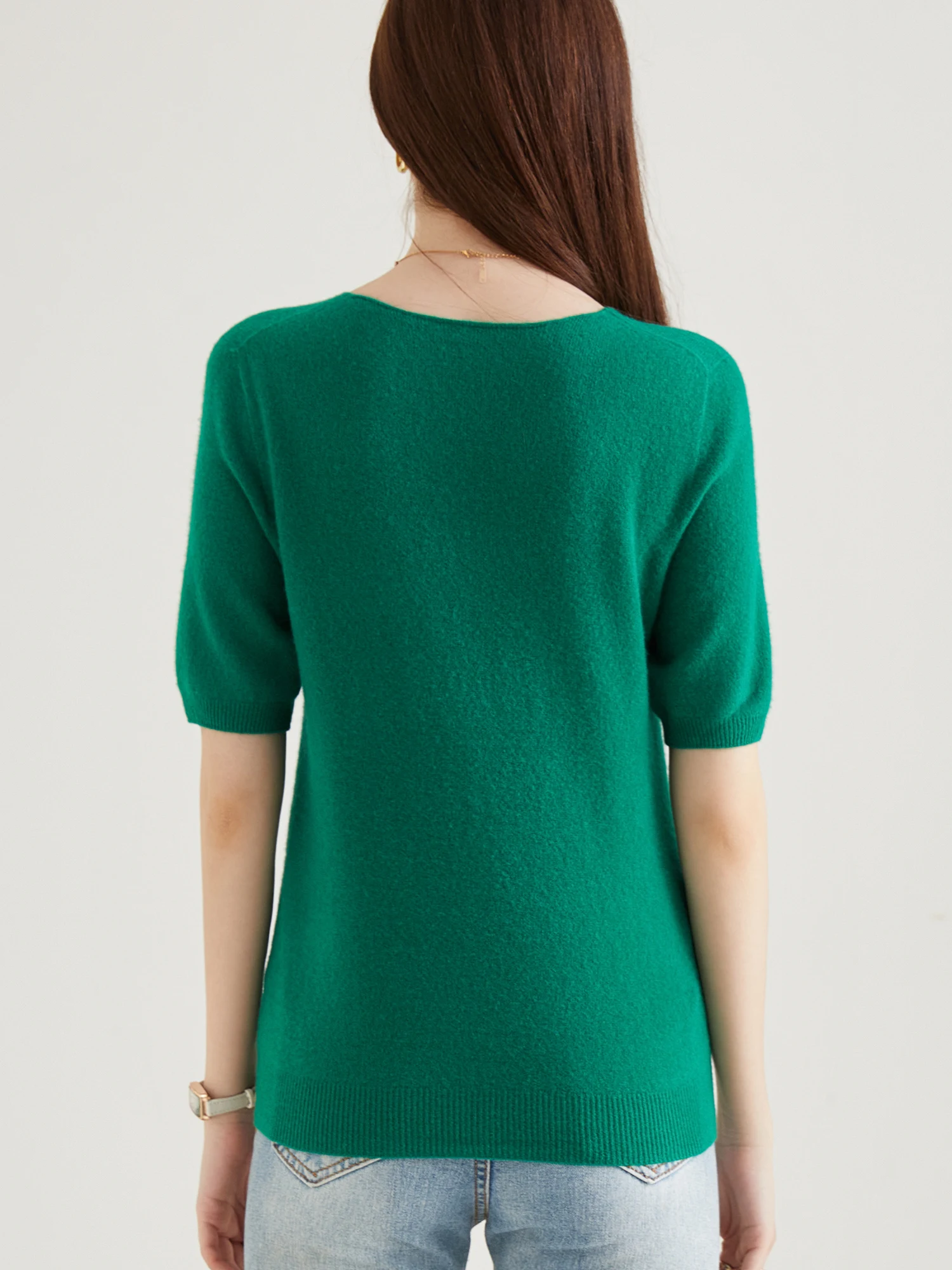 Women's Sweater 100% Merino Wool Sweater for Women Pullover Short Sleeve Tops Spring Summer V Neck Soft Knitted Female Clothing