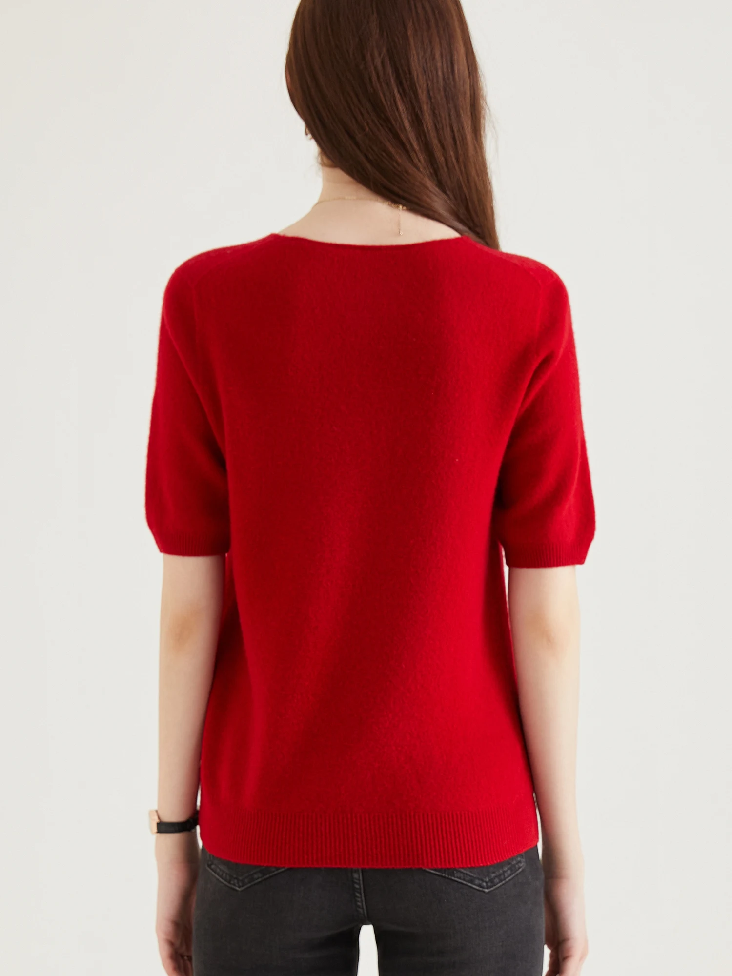 Women's Sweater 100% Merino Wool Sweater for Women Pullover Short Sleeve Tops Spring Summer V Neck Soft Knitted Female Clothing