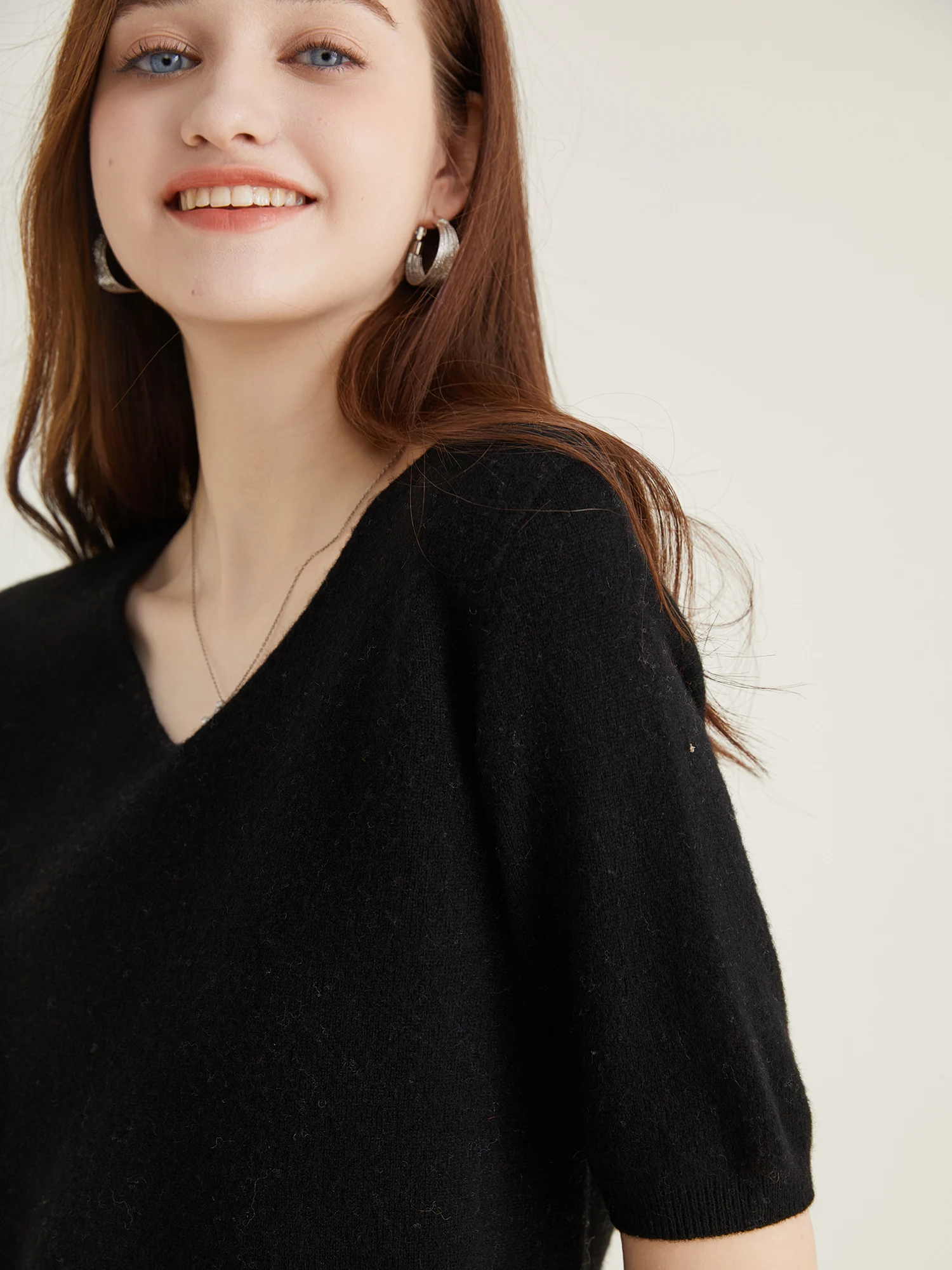 Women's Sweater 100% Merino Wool Sweater for Women Pullover Short Sleeve Tops Spring Summer V Neck Soft Knitted Female Clothing