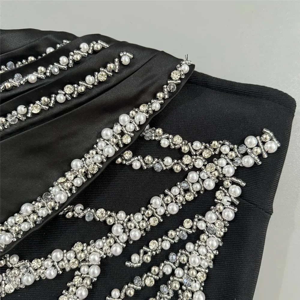 Women Sexy Off Shoulder Bandage Dress Beading Patchwork Clothes Club Party Celebrity Elegant Dresses