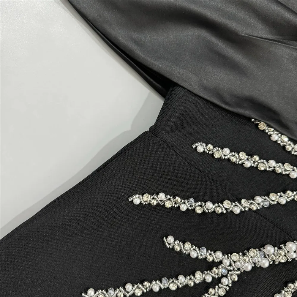 Women Sexy Off Shoulder Bandage Dress Beading Patchwork Clothes Club Party Celebrity Elegant Dresses
