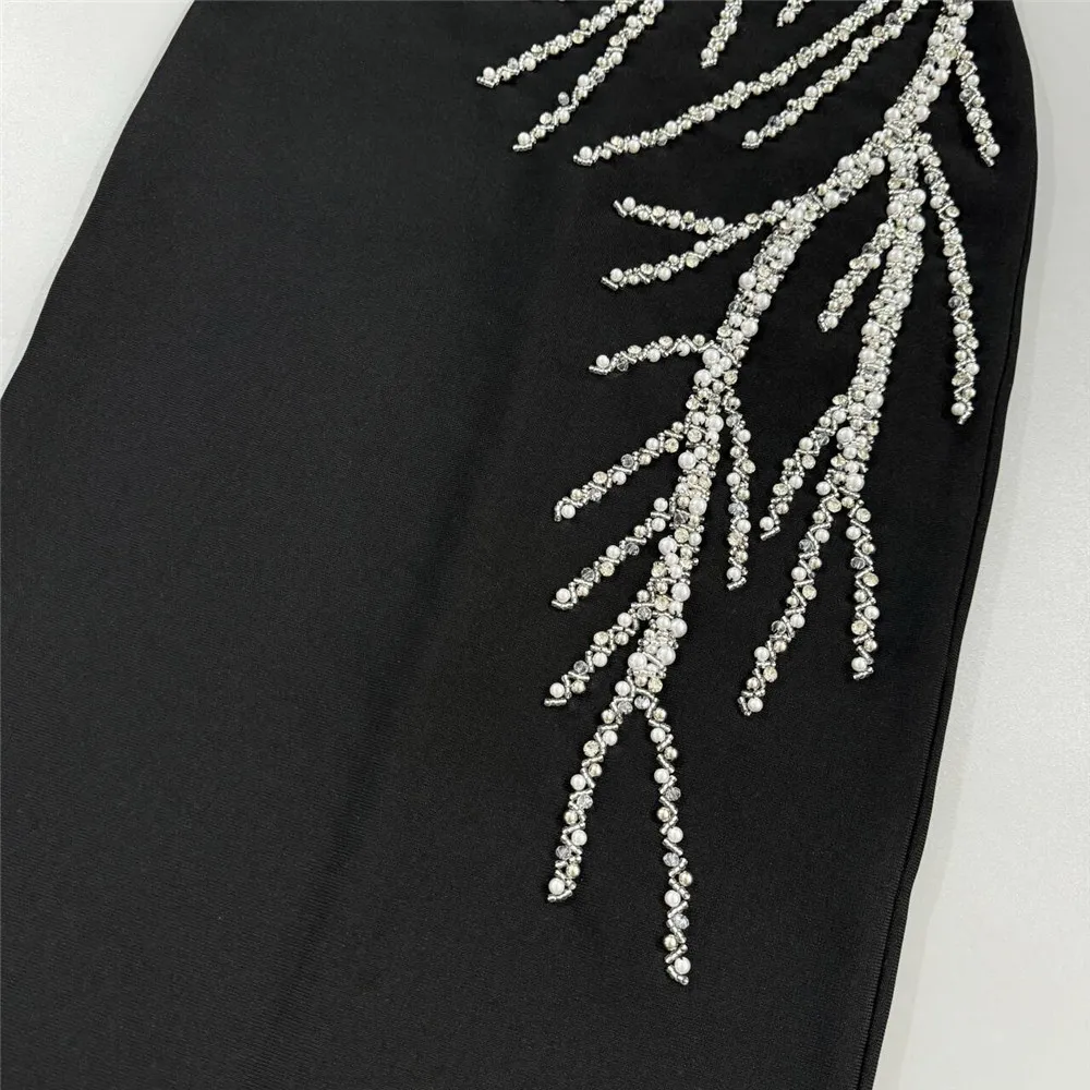 Women Sexy Off Shoulder Bandage Dress Beading Patchwork Clothes Club Party Celebrity Elegant Dresses
