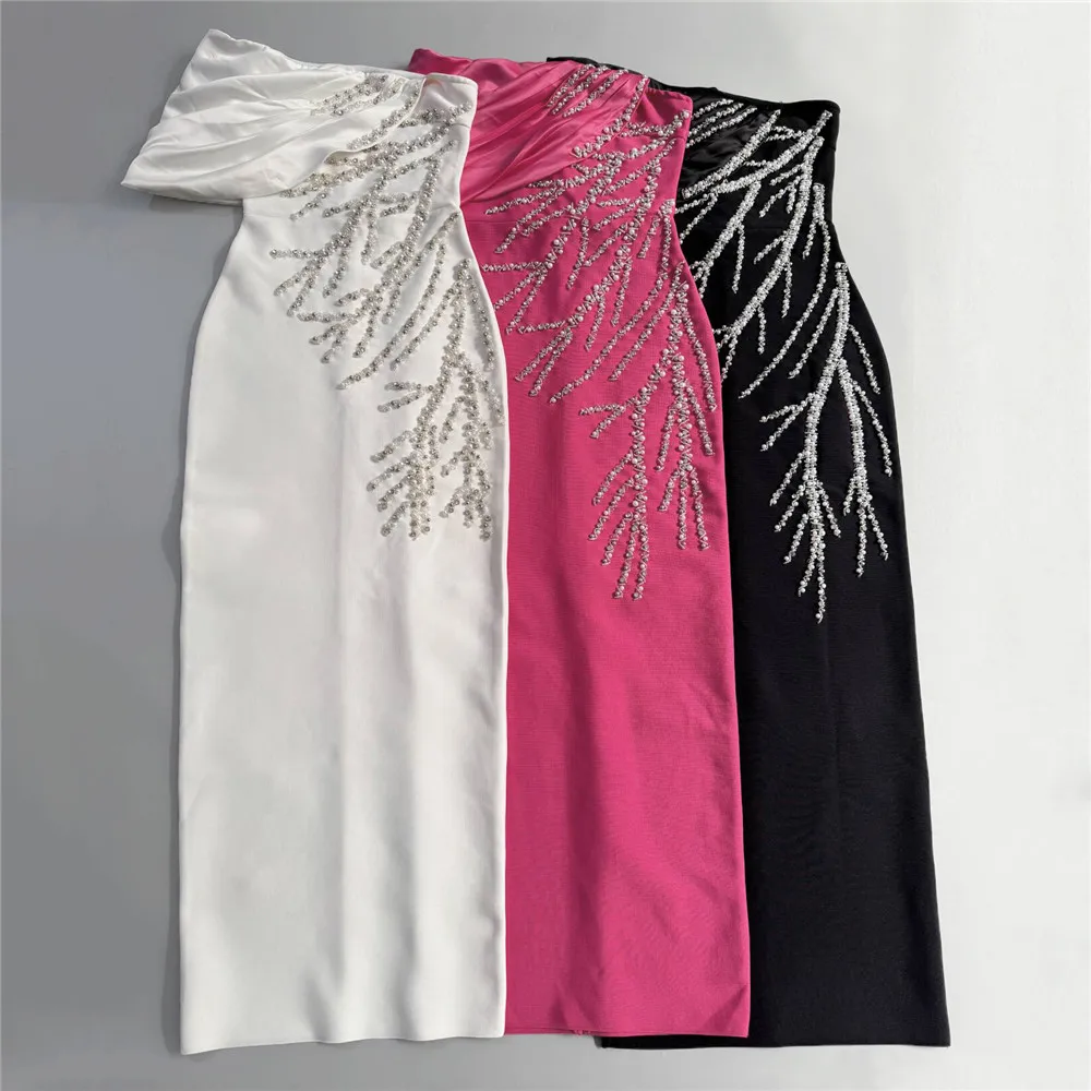 Women Sexy Off Shoulder Bandage Dress Beading Patchwork Clothes Club Party Celebrity Elegant Dresses
