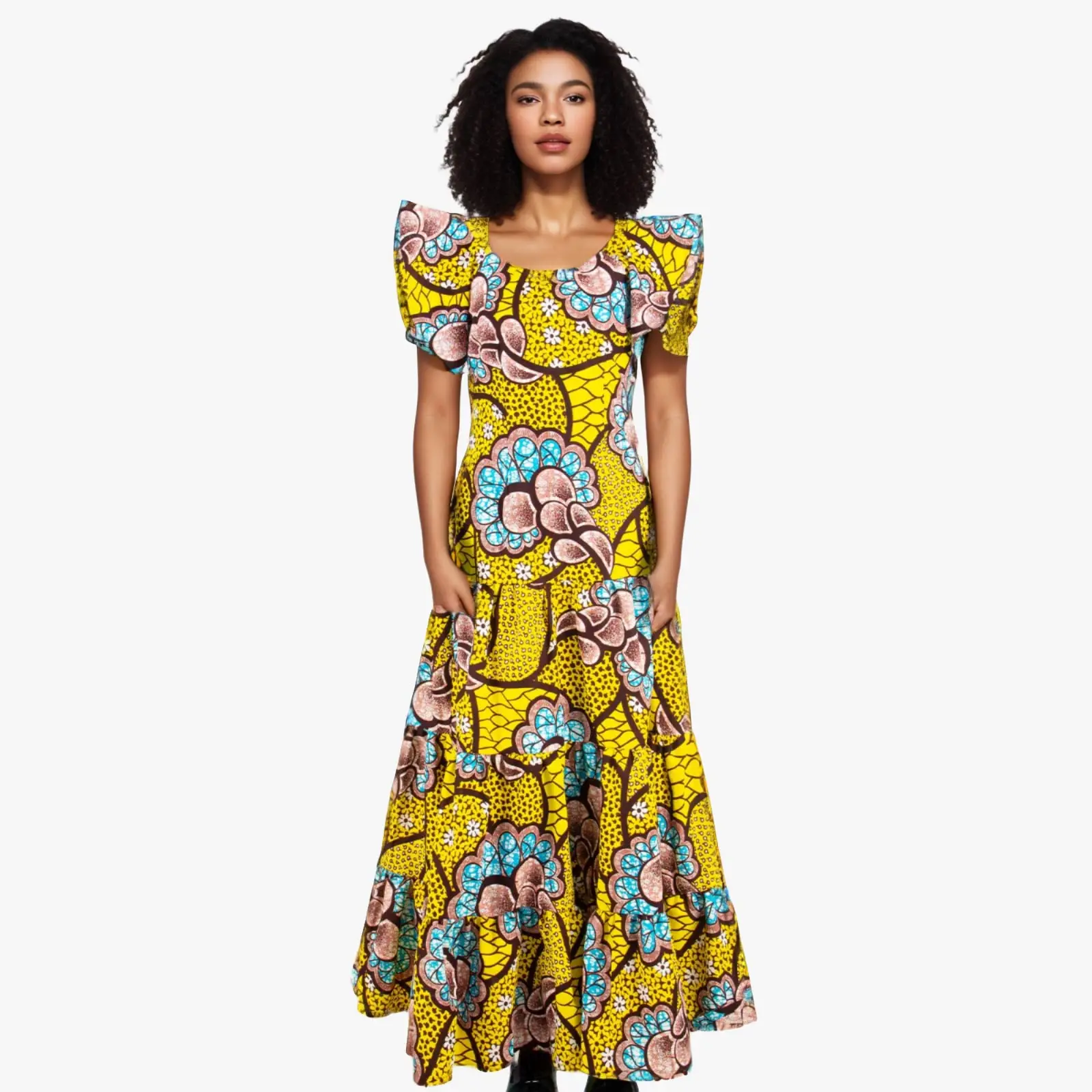 African Dresses for Women Short Sleeve High Waist Dashiki Outfits Ankara Print Attire Maxi Dress Party Wedding Evening A2225021