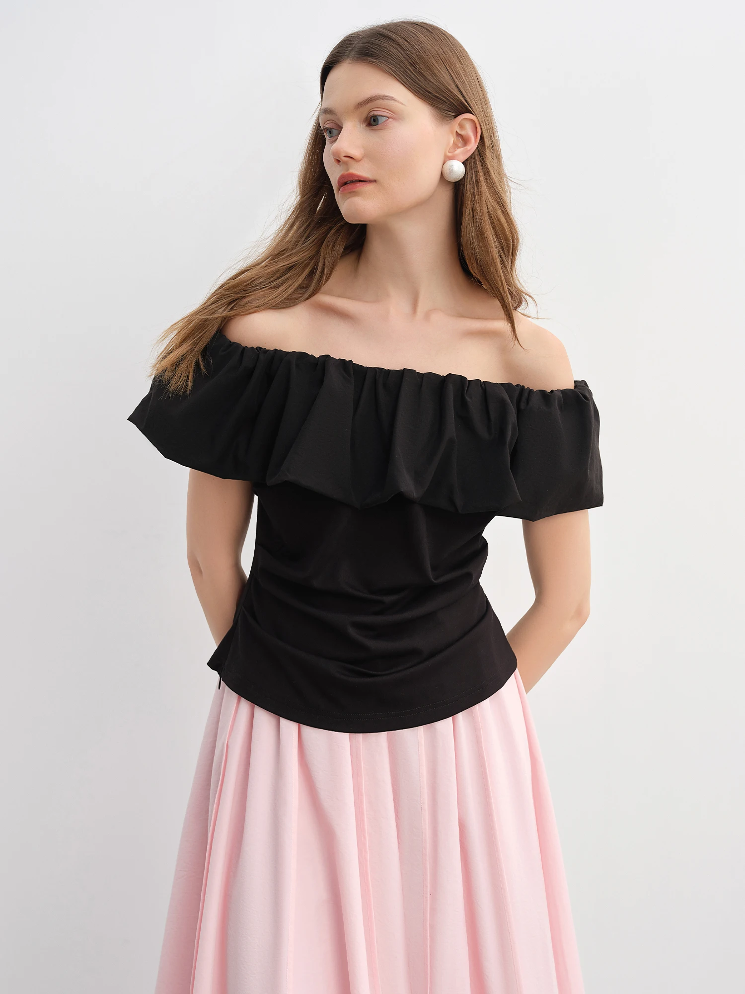 DUSHU Plus Size Women Clothing Simple 3D Pleated Skirt for Plus-sized Women Umbrella Hem Slimming Long Dress 25DS82957+25DS88006
