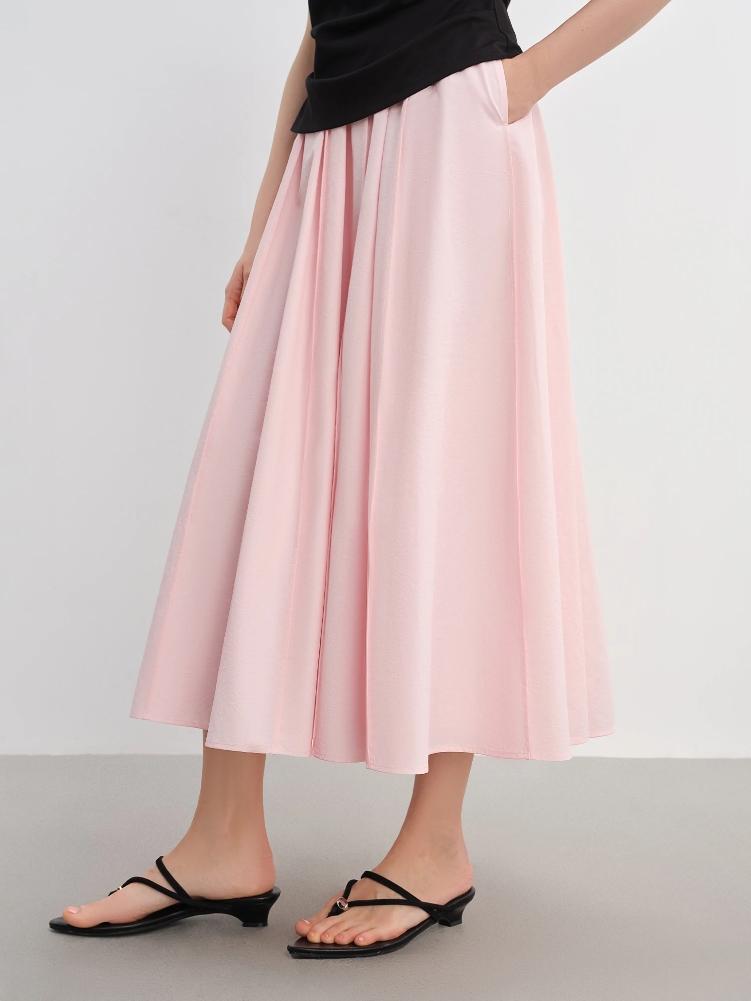 DUSHU Plus Size Women Clothing Simple 3D Pleated Skirt for Plus-sized Women Umbrella Hem Slimming Long Dress 25DS82957+25DS88006