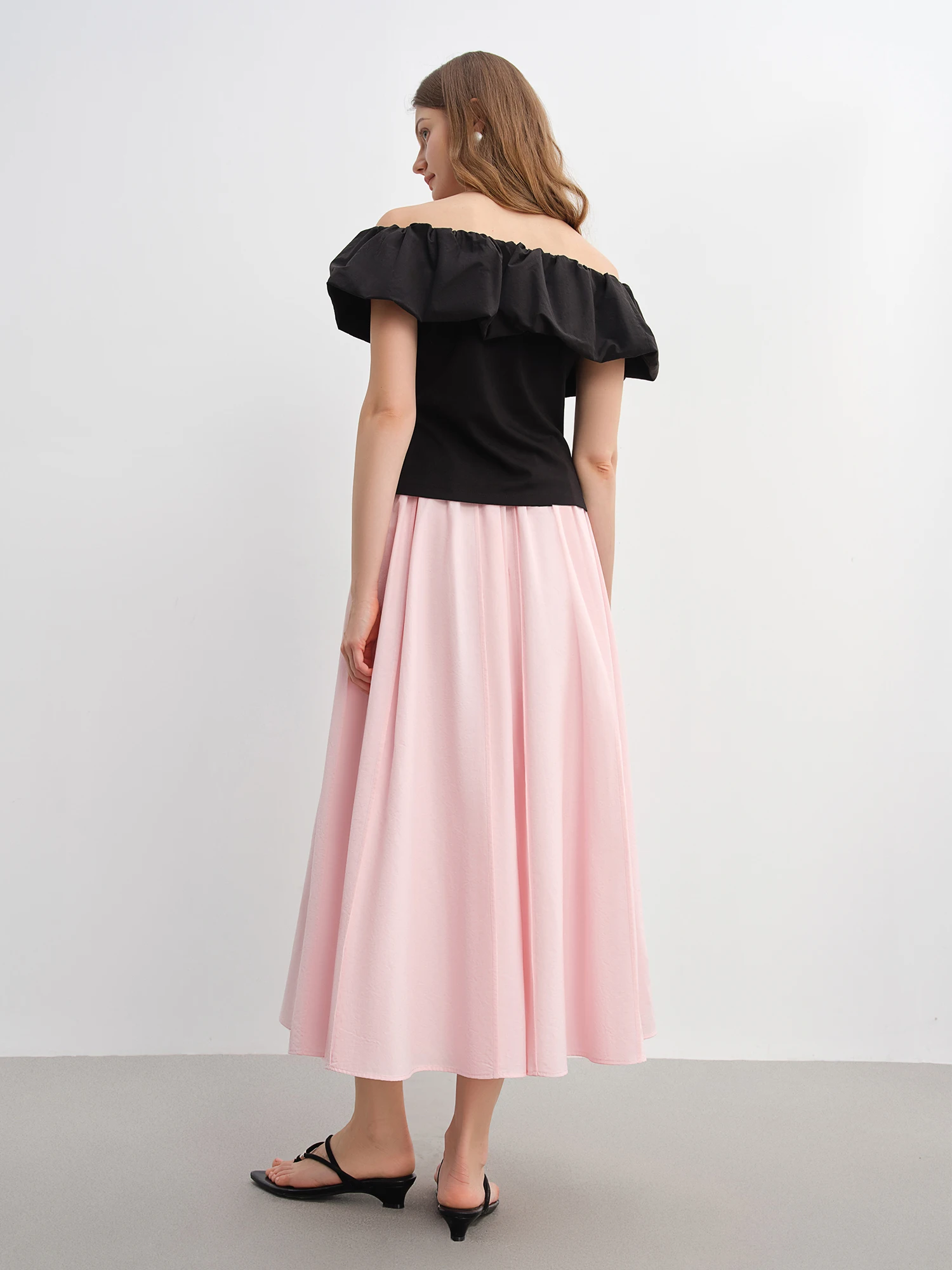 DUSHU Plus Size Women Clothing Simple 3D Pleated Skirt for Plus-sized Women Umbrella Hem Slimming Long Dress 25DS82957+25DS88006