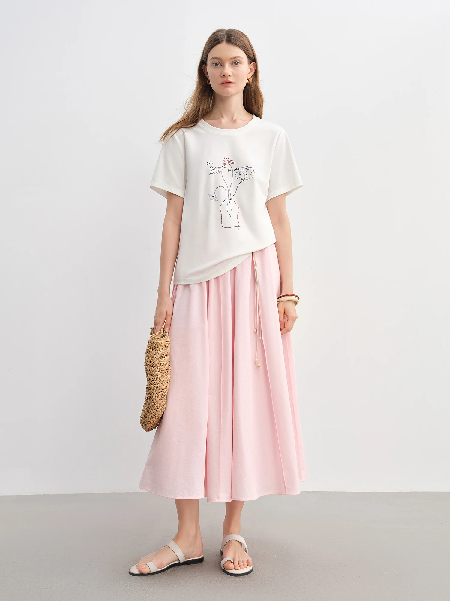 DUSHU Plus Size Women Clothing Simple 3D Pleated Skirt for Plus-sized Women Umbrella Hem Slimming Long Dress 25DS82957+25DS88006
