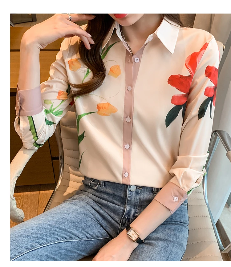 Fashion ladies shirts New elegant Women Blouses Long Sleeve Button-Down Tops blusa mujer