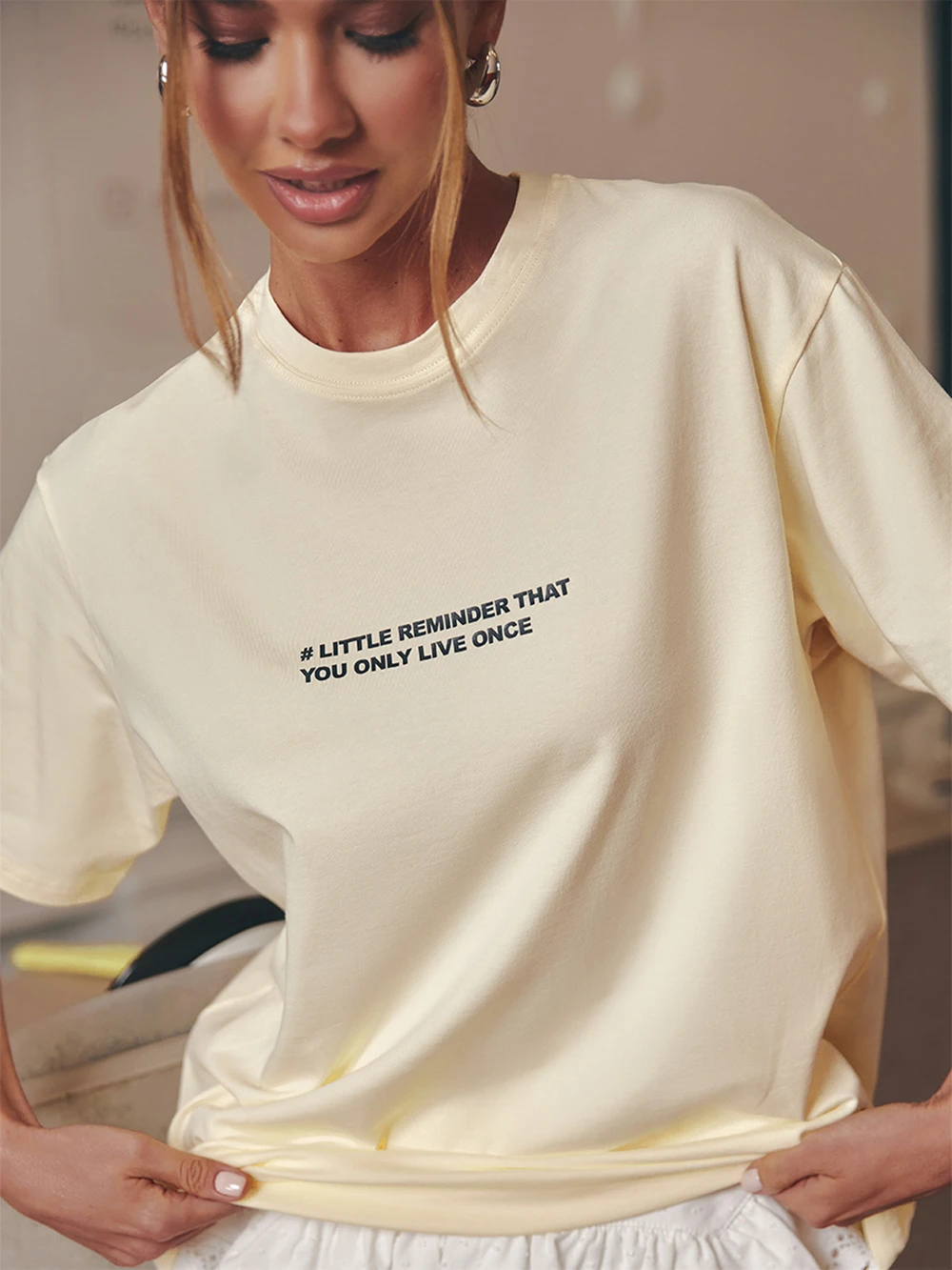 Large Size Women's T-Shirt in Soft Yellow With MONEY MAGNET Print Casual Slogan Summer Cotton Tee Drop Shipping