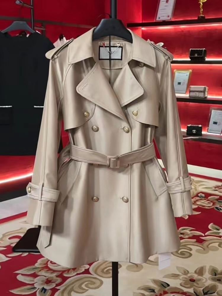 2023 New Stock Clearance Senior Belt British Wind Trench Coat Short Spring and Autumn Small New High-end High-grade Trench Coat