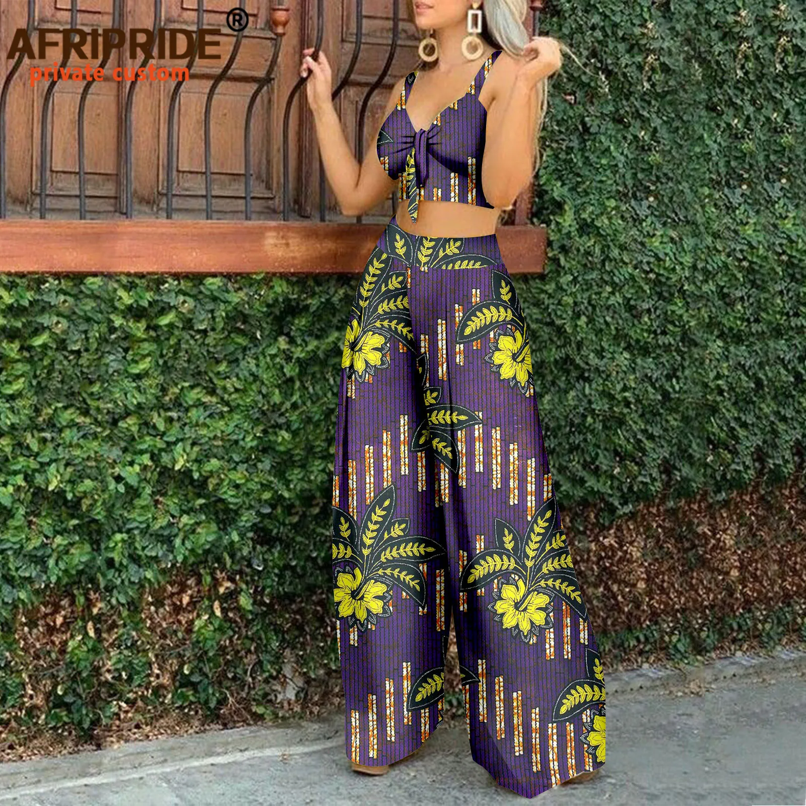 African Clothes for Women Sleeveless Crop Top and Ankara Pants Dashiki Outfits 2 Piece Set Print Sexy Party Wear A2226006