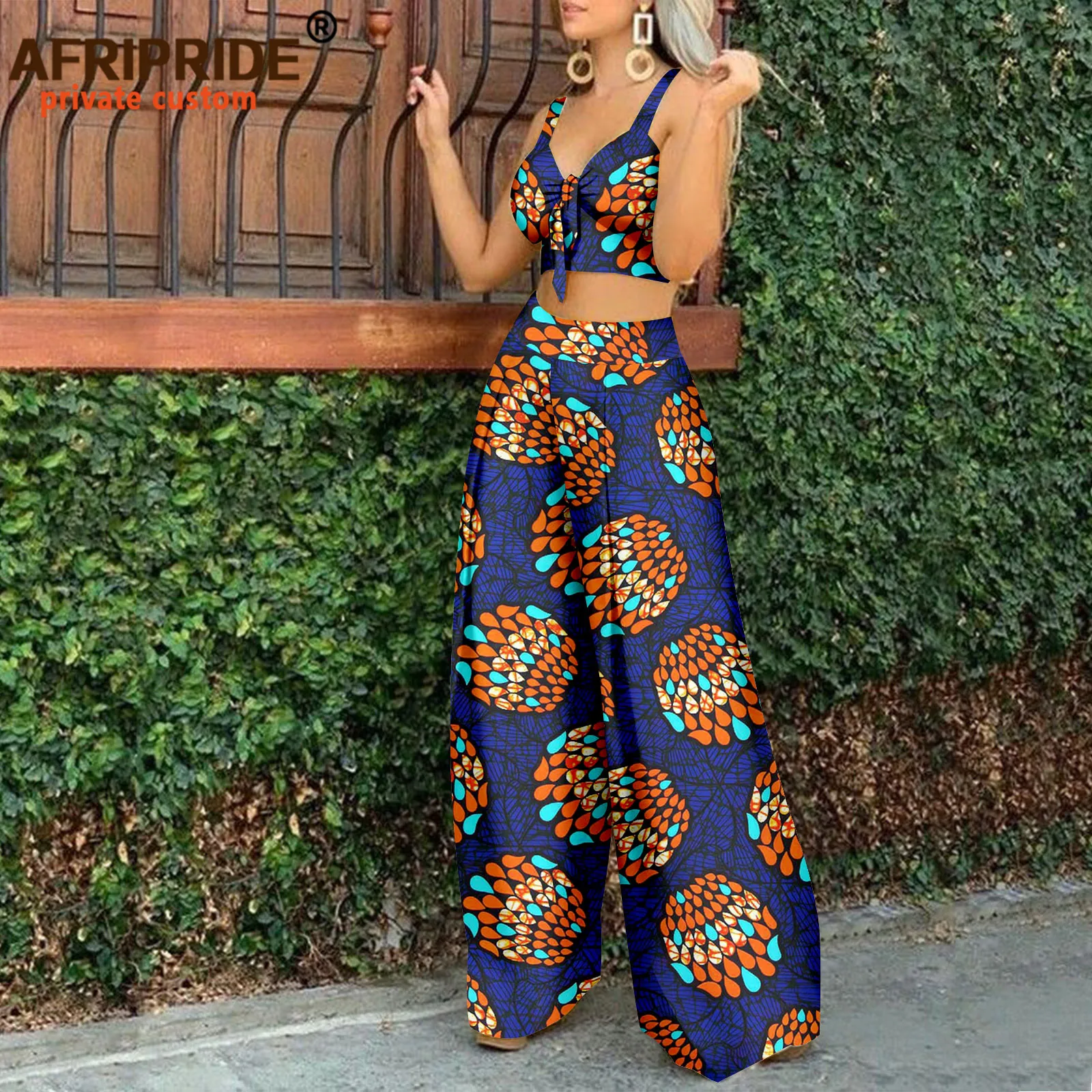 African Clothes for Women Sleeveless Crop Top and Ankara Pants Dashiki Outfits 2 Piece Set Print Sexy Party Wear A2226006