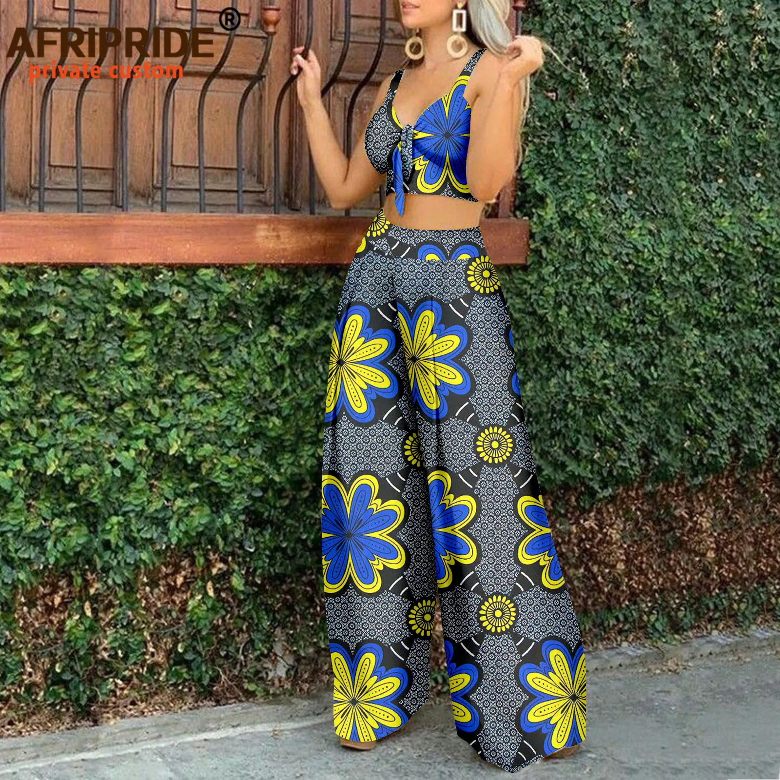 African Clothes for Women Sleeveless Crop Top and Ankara Pants Dashiki Outfits 2 Piece Set Print Sexy Party Wear A2226006