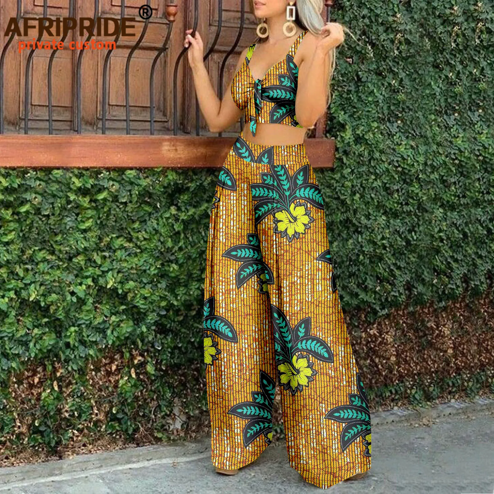 African Clothes for Women Sleeveless Crop Top and Ankara Pants Dashiki Outfits 2 Piece Set Print Sexy Party Wear A2226006