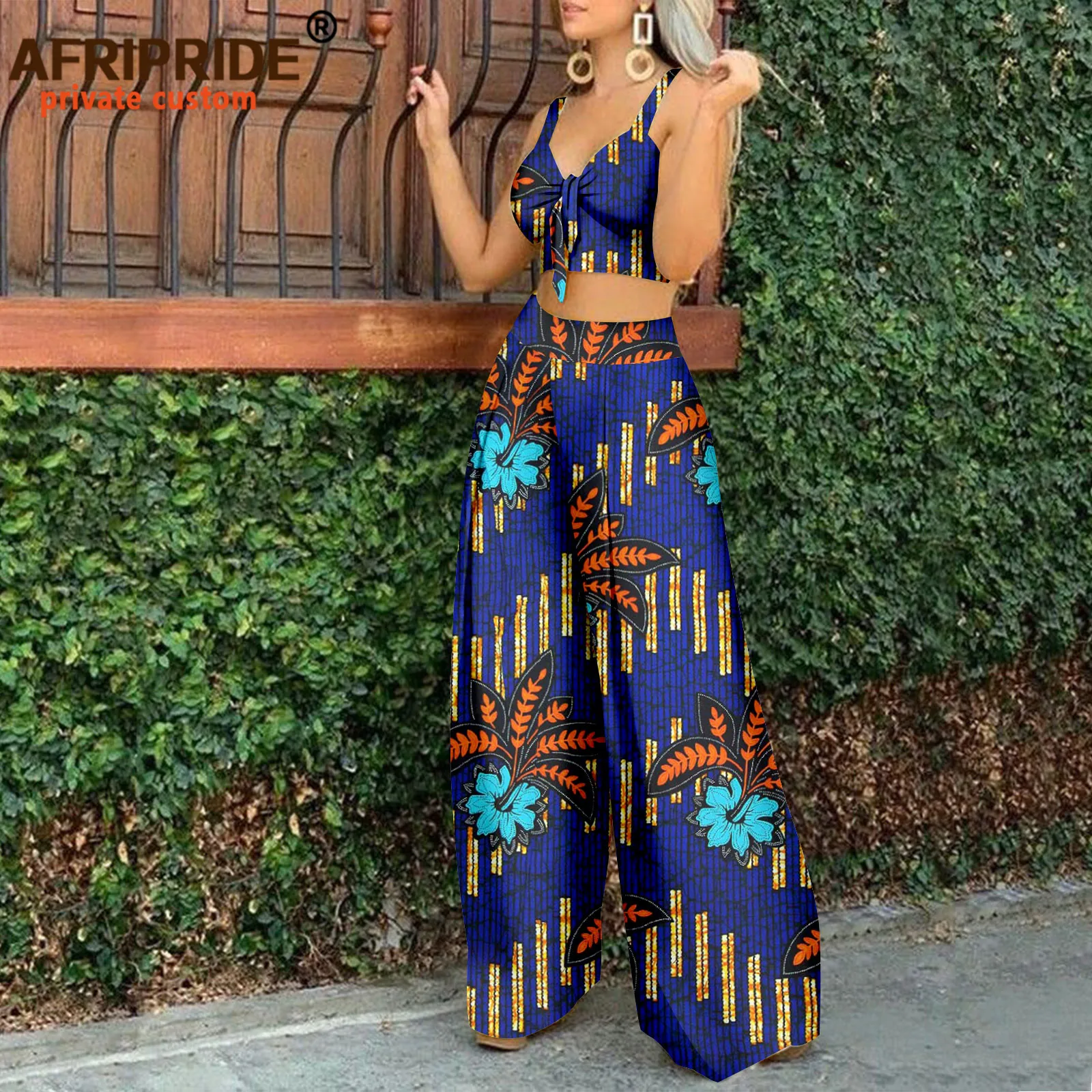 African Clothes for Women Sleeveless Crop Top and Ankara Pants Dashiki Outfits 2 Piece Set Print Sexy Party Wear A2226006