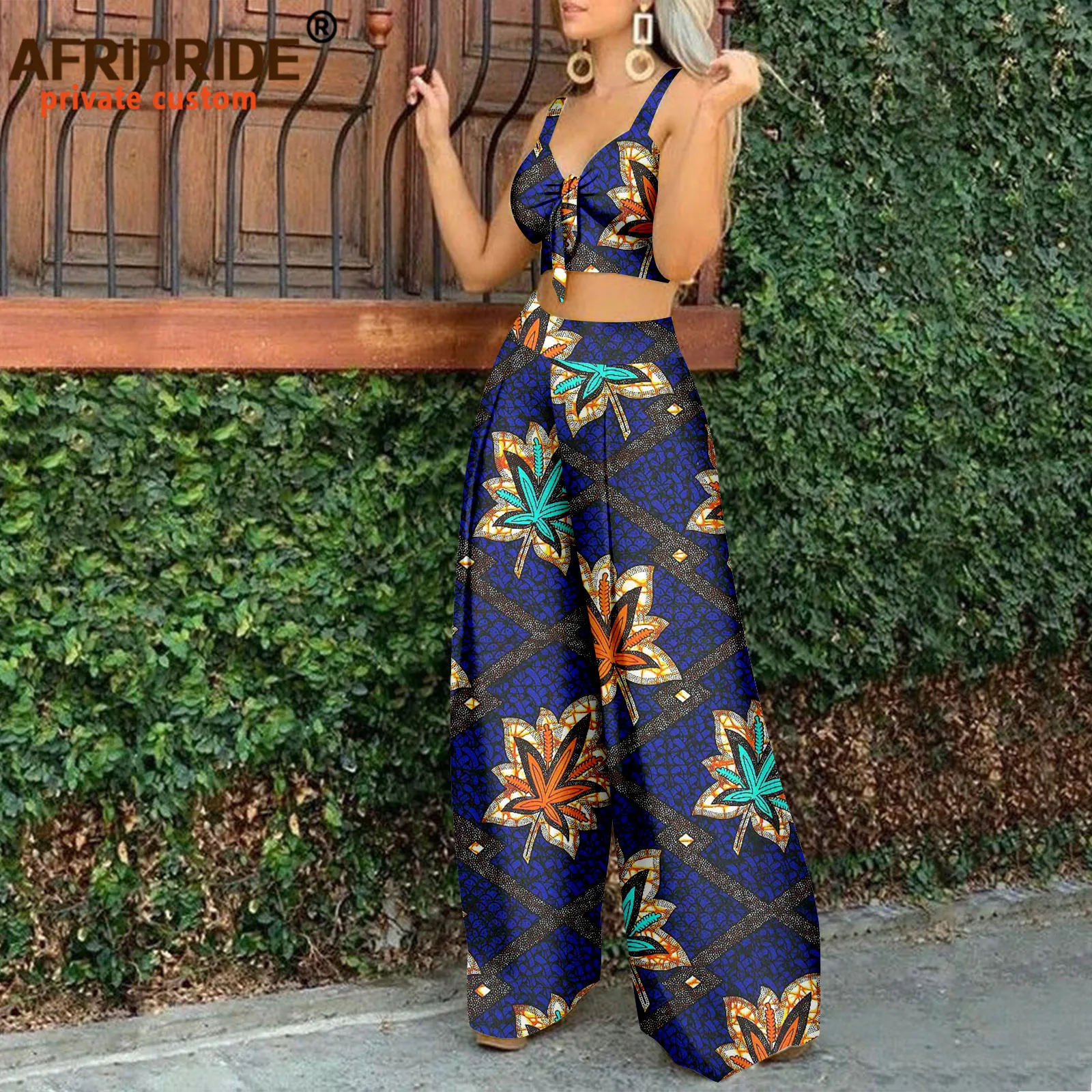 African Clothes for Women Sleeveless Crop Top and Ankara Pants Dashiki Outfits 2 Piece Set Print Sexy Party Wear A2226006