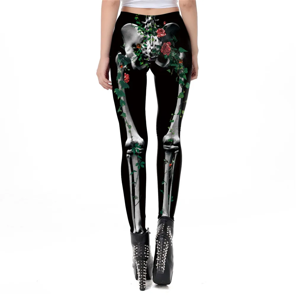NADANBAO Skull Leggings Woman Halloween Party Trousers Festival Holiday Streetwear Female Mid Wasit Tight Pants Women's Bottom