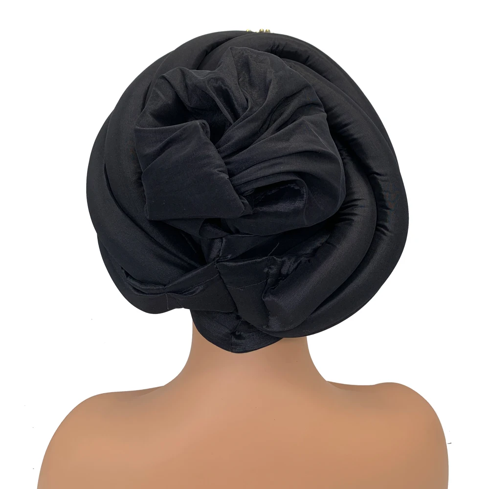 Twisted Braid Turban Cap for Women African Lady Head Wraps Diamonds Nigeria Raw Silk Autogele Headtie Muslim Hat Party Headwear