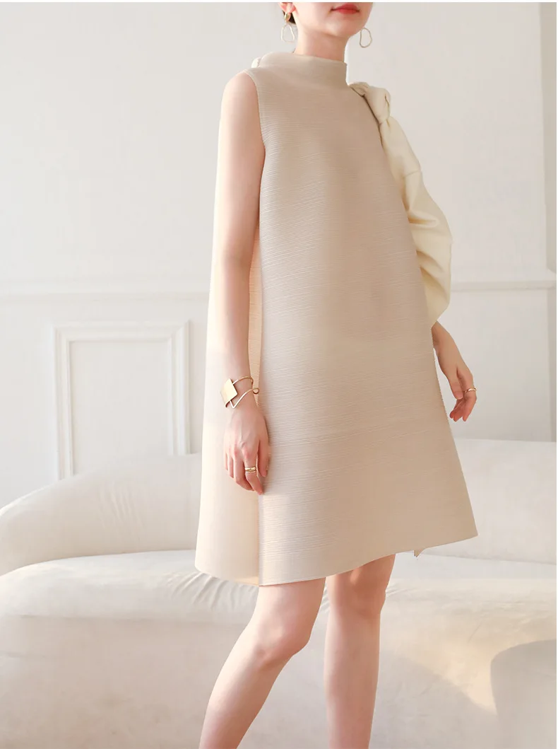 ALSEY Pleated Summer Classic Women's Dresses Loose Plus Size Sleeveless Design Dresses 2025 Spring New