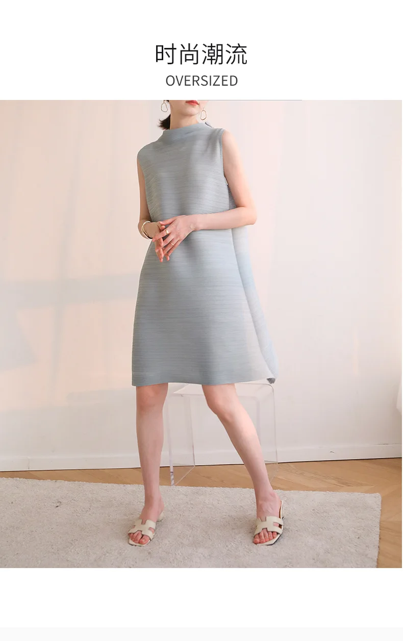 ALSEY Pleated Summer Classic Women's Dresses Loose Plus Size Sleeveless Design Dresses 2025 Spring New