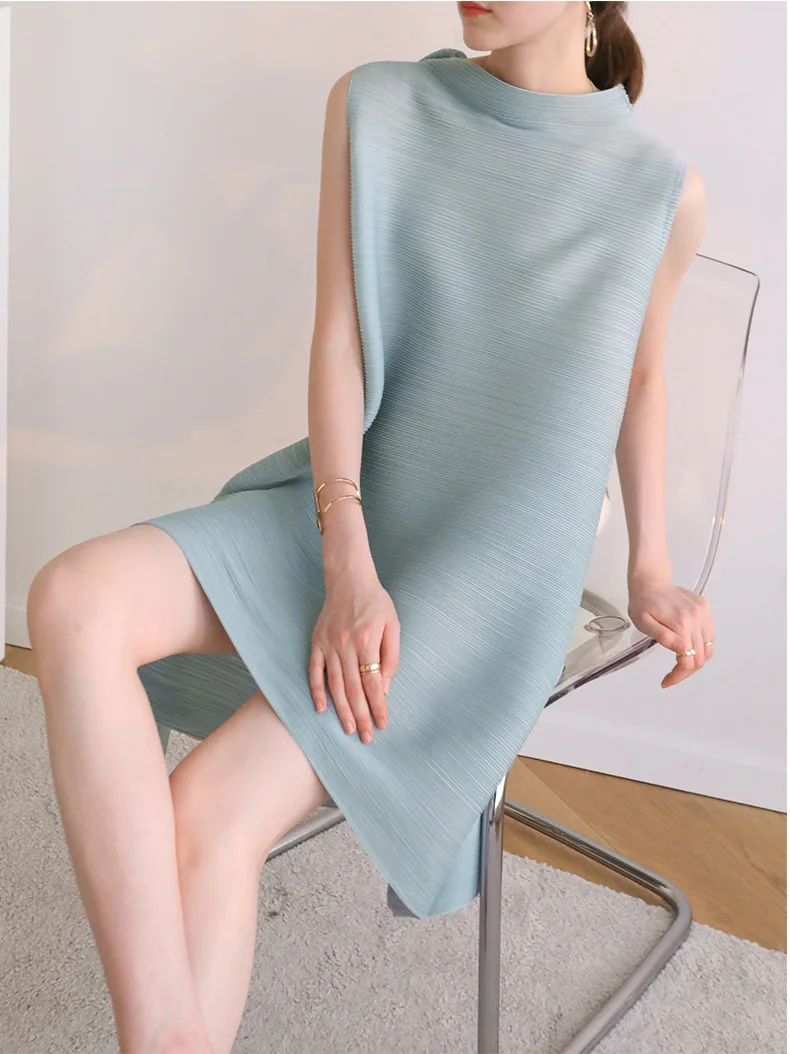 ALSEY Pleated Summer Classic Women's Dresses Loose Plus Size Sleeveless Design Dresses 2025 Spring New
