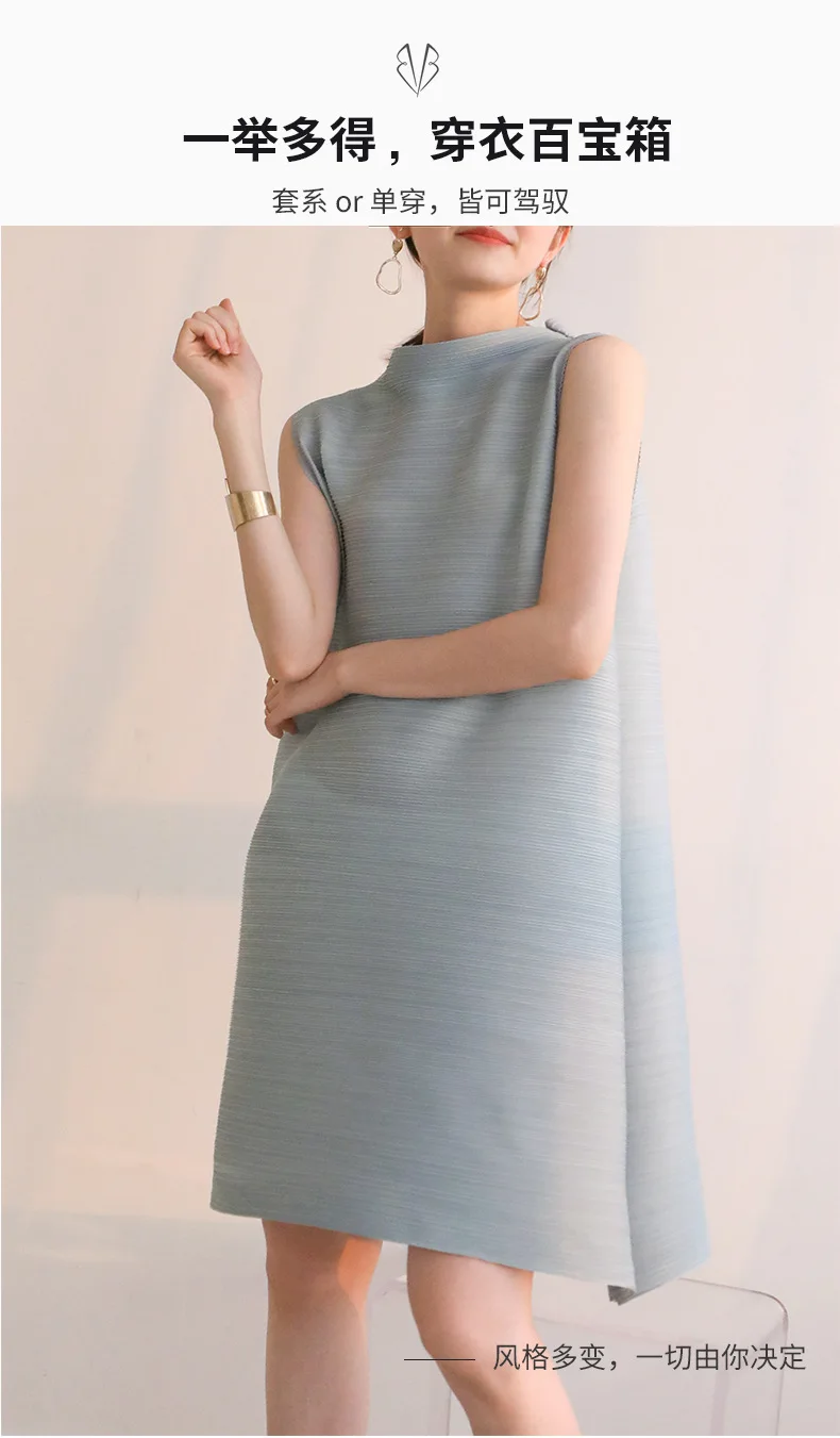 ALSEY Pleated Summer Classic Women's Dresses Loose Plus Size Sleeveless Design Dresses 2025 Spring New