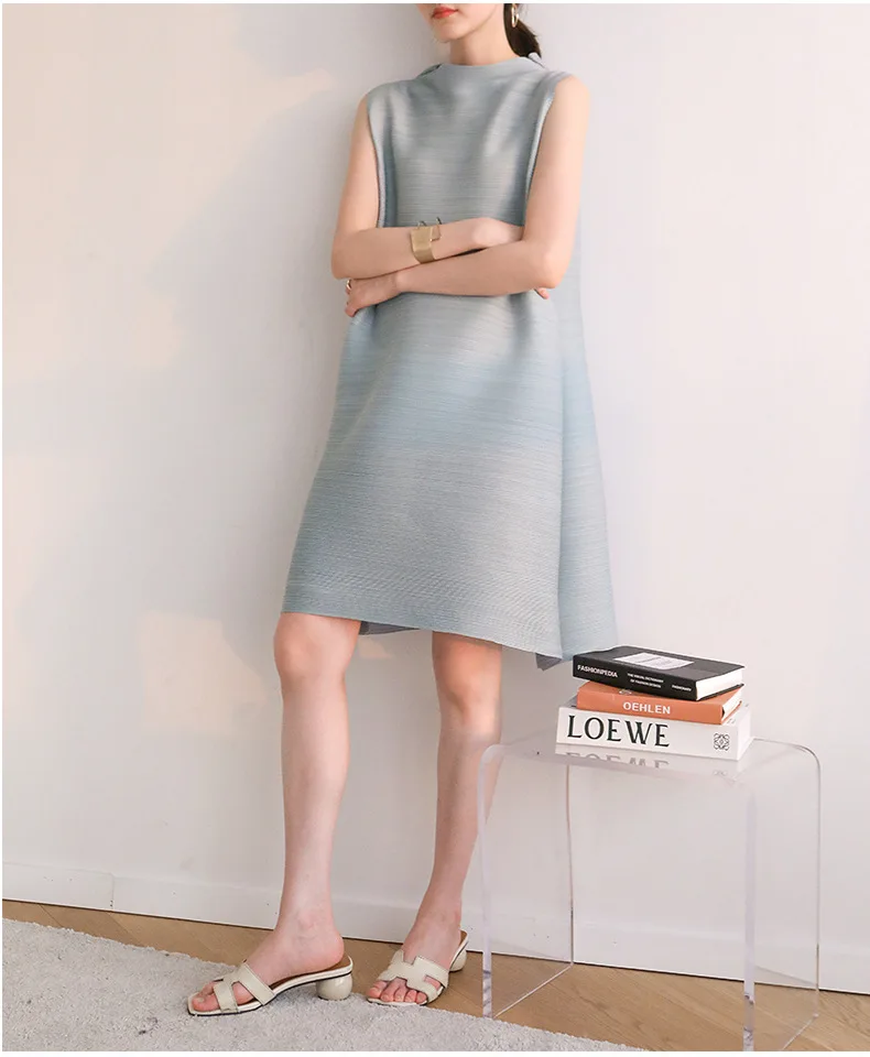 ALSEY Pleated Summer Classic Women's Dresses Loose Plus Size Sleeveless Design Dresses 2025 Spring New