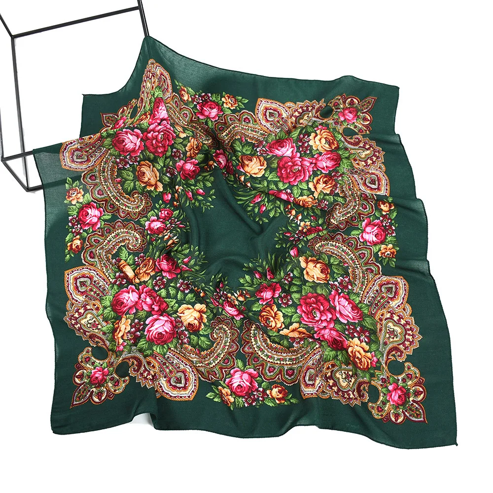 Russian Retro Floral Scarf Ethnic Style Small Square Head Scarves Handkerchief Ladies Headband Scarf Bandana Hair Wraps