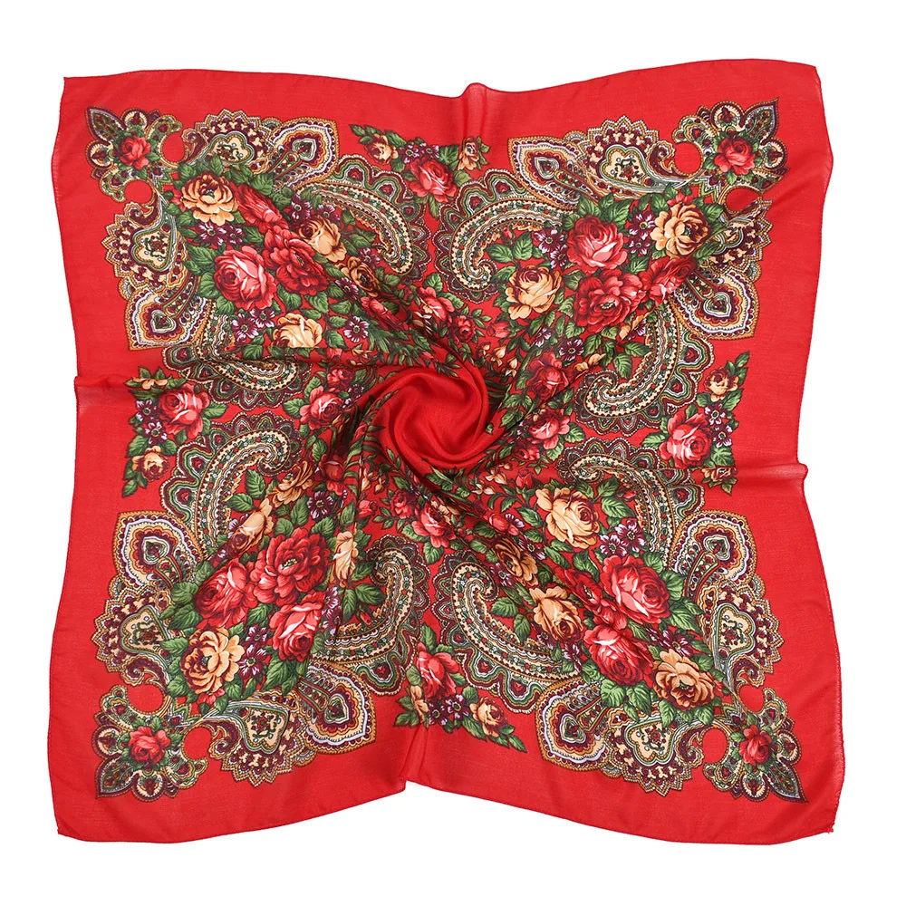 Russian Retro Floral Scarf Ethnic Style Small Square Head Scarves Handkerchief Ladies Headband Scarf Bandana Hair Wraps