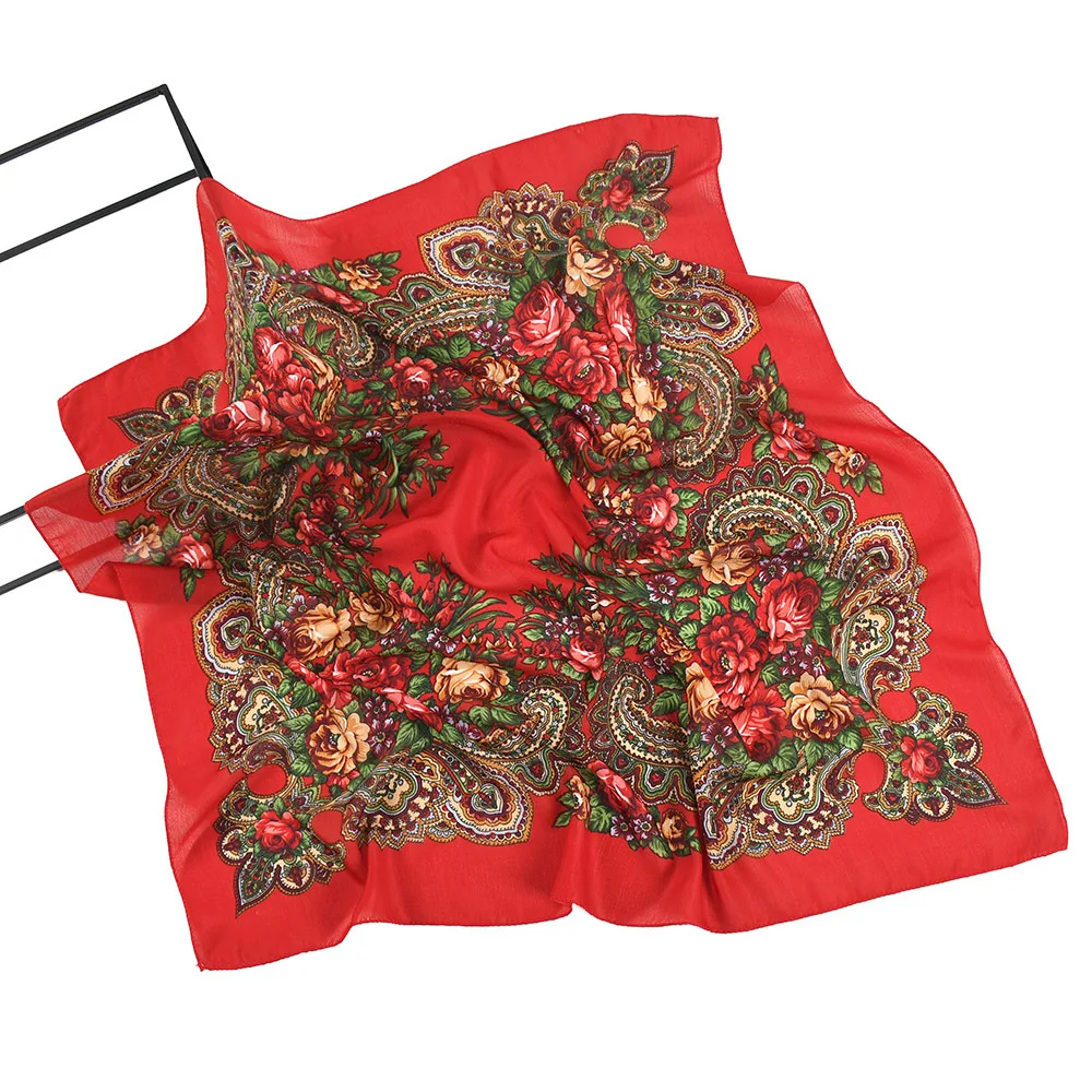 Russian Retro Floral Scarf Ethnic Style Small Square Head Scarves Handkerchief Ladies Headband Scarf Bandana Hair Wraps