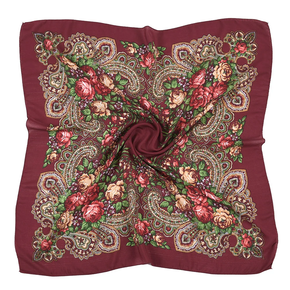Russian Retro Floral Scarf Ethnic Style Small Square Head Scarves Handkerchief Ladies Headband Scarf Bandana Hair Wraps