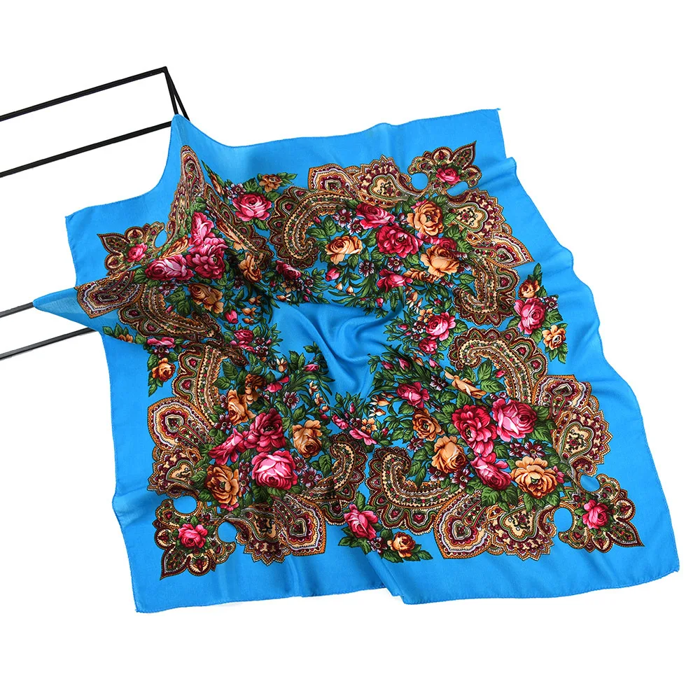 Russian Retro Floral Scarf Ethnic Style Small Square Head Scarves Handkerchief Ladies Headband Scarf Bandana Hair Wraps