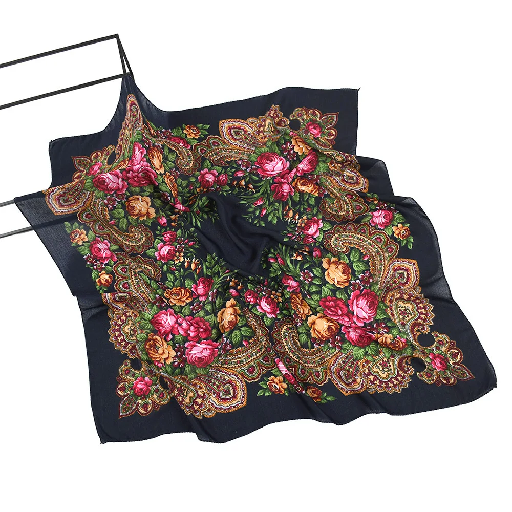 Russian Retro Floral Scarf Ethnic Style Small Square Head Scarves Handkerchief Ladies Headband Scarf Bandana Hair Wraps