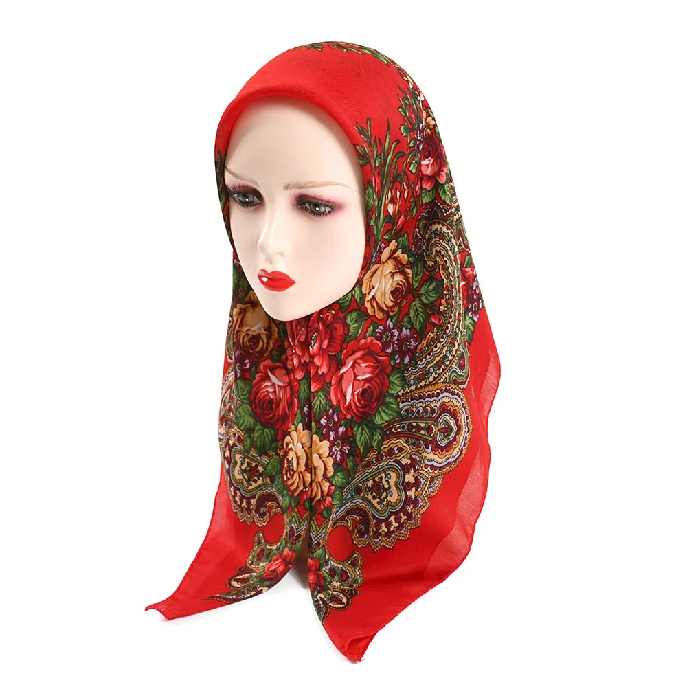 Russian Retro Floral Scarf Ethnic Style Small Square Head Scarves Handkerchief Ladies Headband Scarf Bandana Hair Wraps