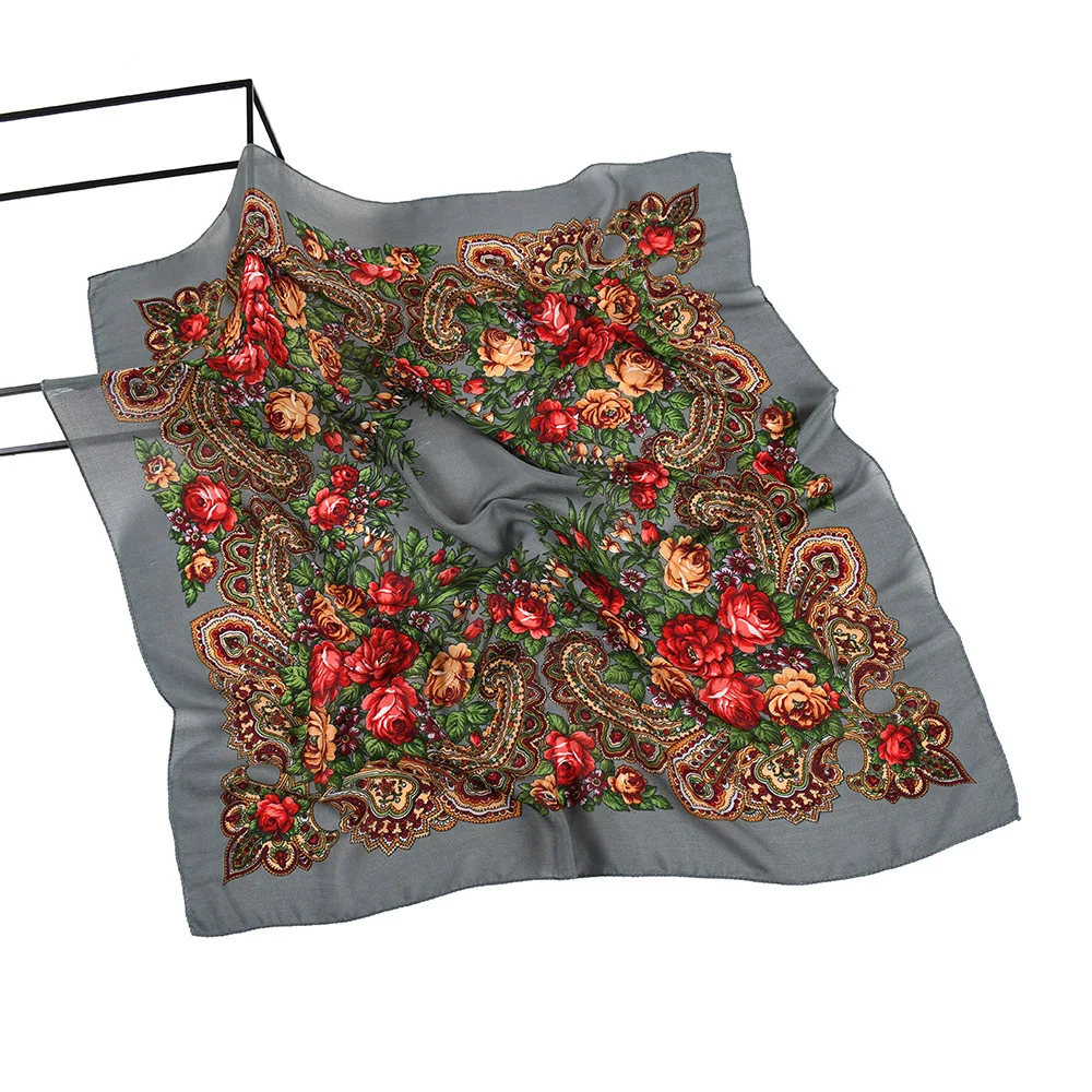 Russian Retro Floral Scarf Ethnic Style Small Square Head Scarves Handkerchief Ladies Headband Scarf Bandana Hair Wraps