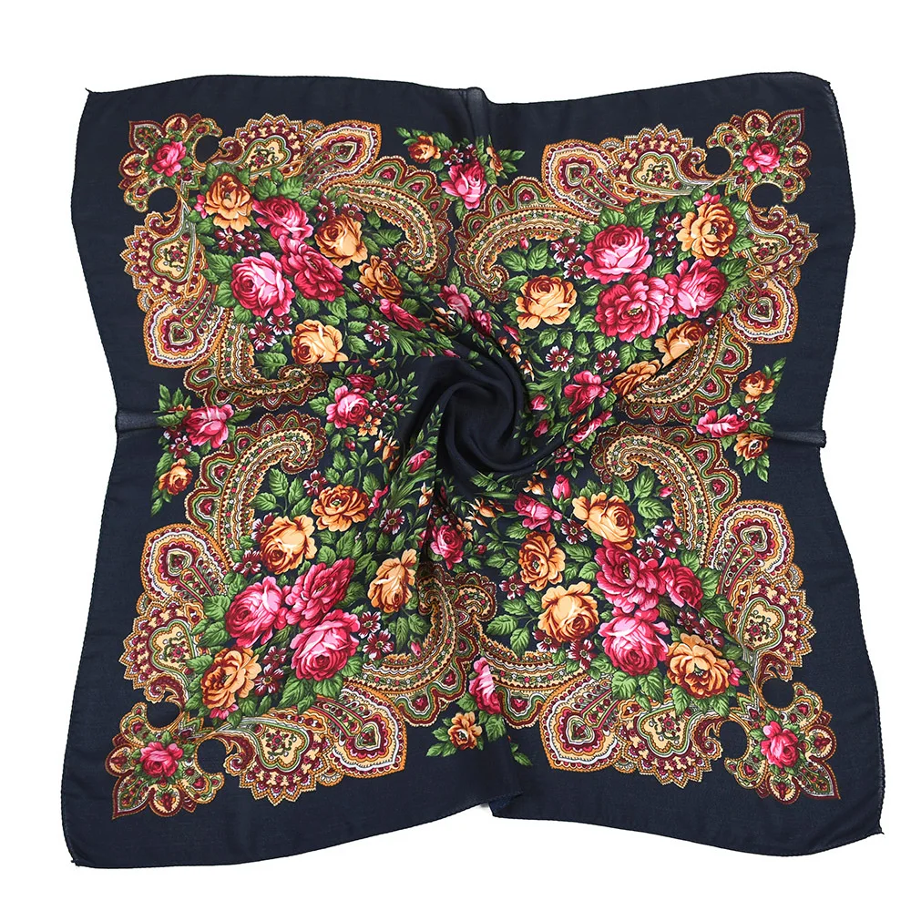 Russian Retro Floral Scarf Ethnic Style Small Square Head Scarves Handkerchief Ladies Headband Scarf Bandana Hair Wraps