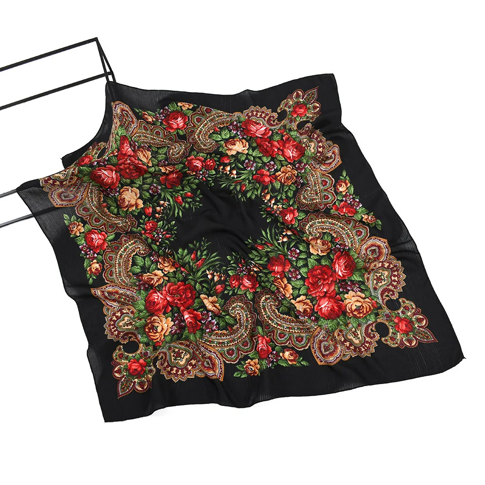 Russian Retro Floral Scarf Ethnic Style Small Square Head Scarves Handkerchief Ladies Headband Scarf Bandana Hair Wraps