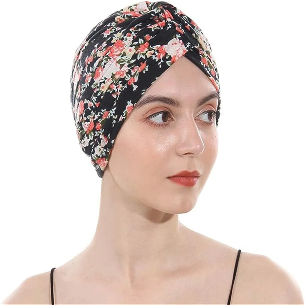 Leopard Snakeskin Floral Print Knotted Women's Turban Cap Muslim Headscarf Twist Knot Indian Cap Lady Bandanas Hair Accessories