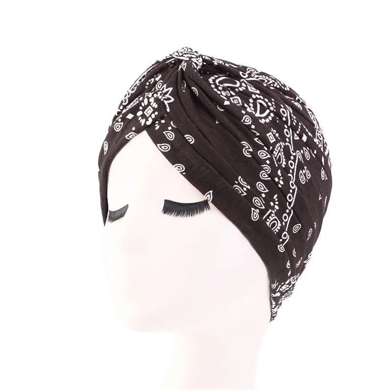 Leopard Snakeskin Floral Print Knotted Women's Turban Cap Muslim Headscarf Twist Knot Indian Cap Lady Bandanas Hair Accessories